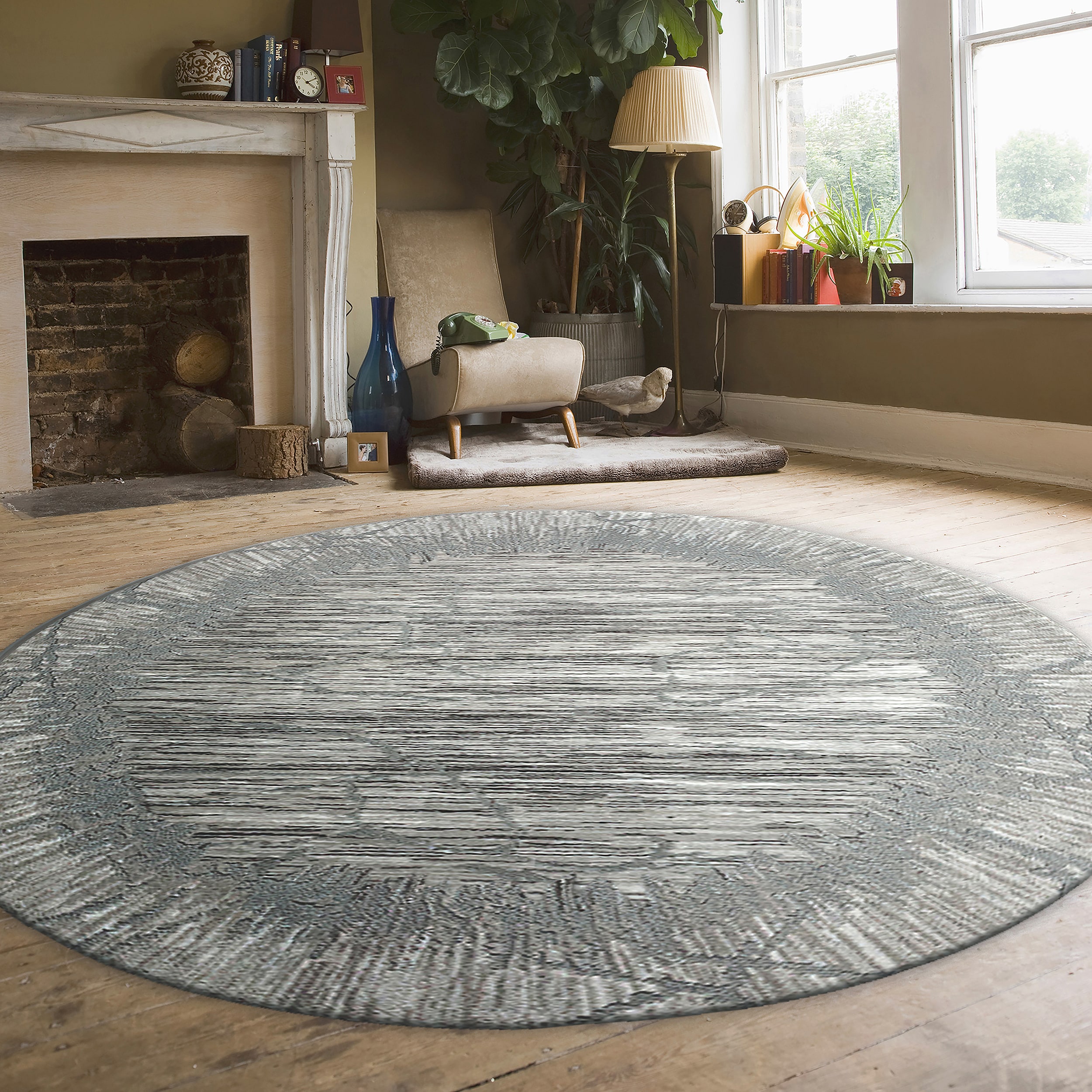 Radici USA 1229/1016/GREY Davide 8 x 8 (ft) Loomed Polypropylene Grey Round Indoor Abstract Mid-Century Modern Area rug