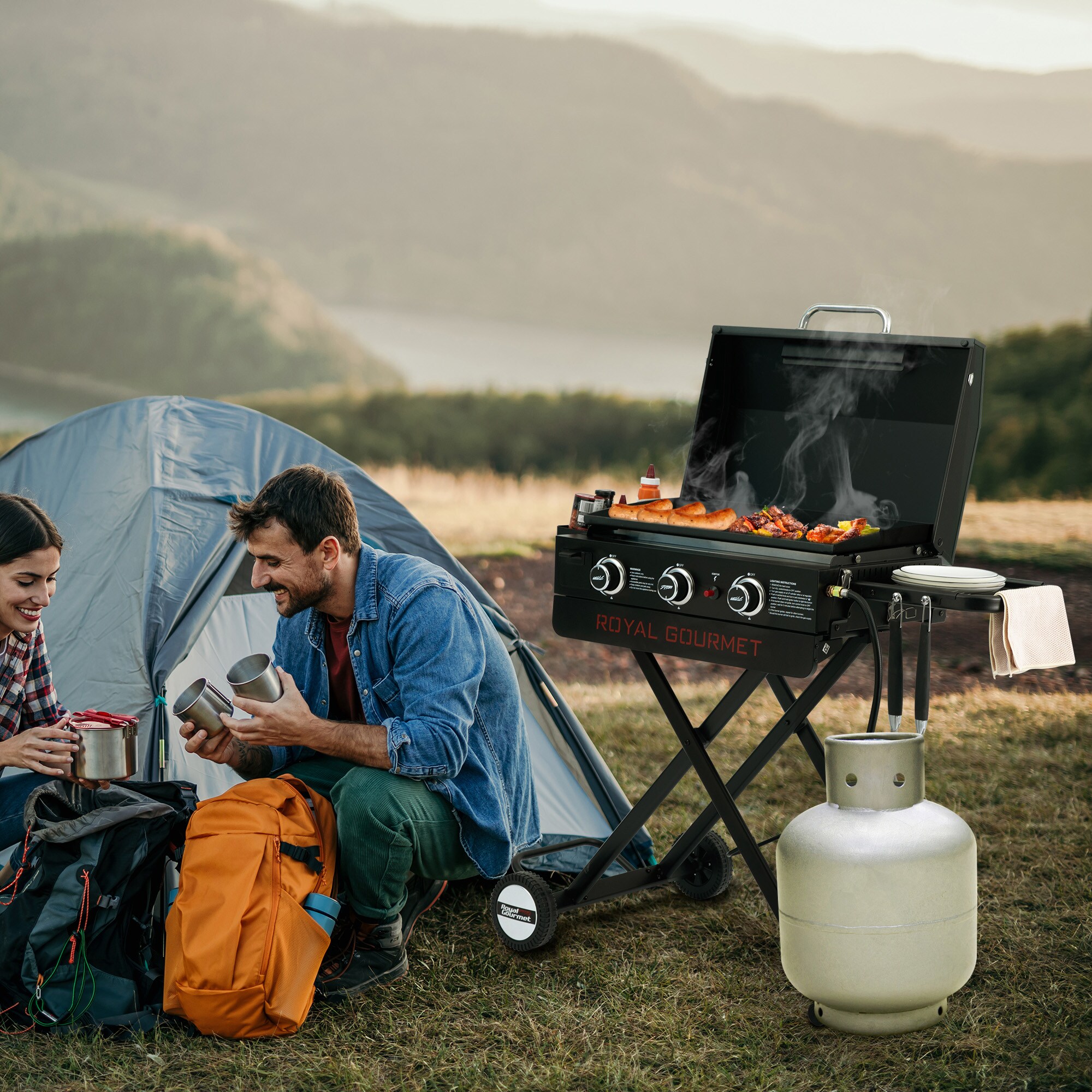 Royal Gourmet 3-Burner Griddle with Collapsible Stand 314-Sq in Black Portable Liquid Propane Grill