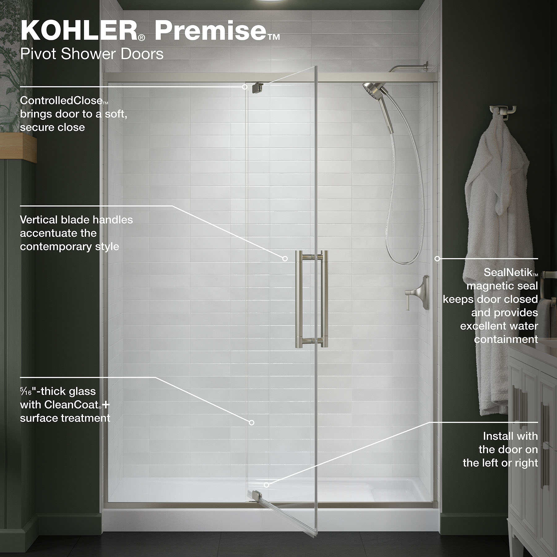 KOHLER Premise Anodized Brushed Nickel 55-in to 60-in W x 76.06-in H ...