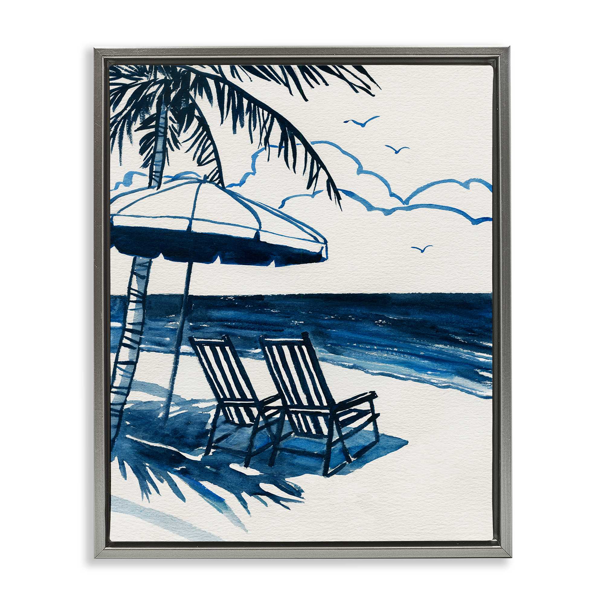 Stupell Industries BS-159-FFL-24X30 Blue Toned Tropical Beach Scene Gray Framed Floater Canvas Wall Art By Carol Robinson 25 x 31