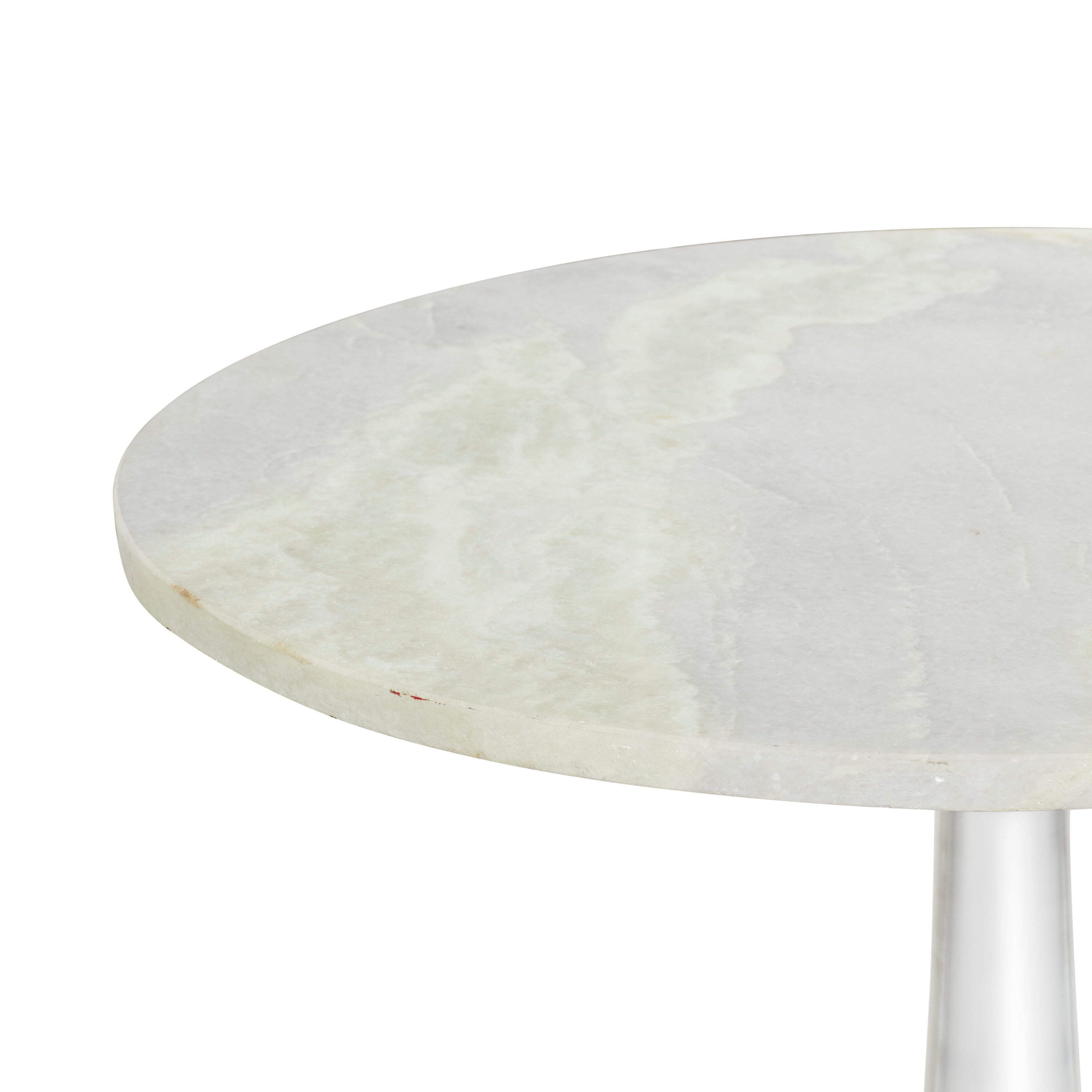 White Marble and Silver Aluminum Round Accent Table