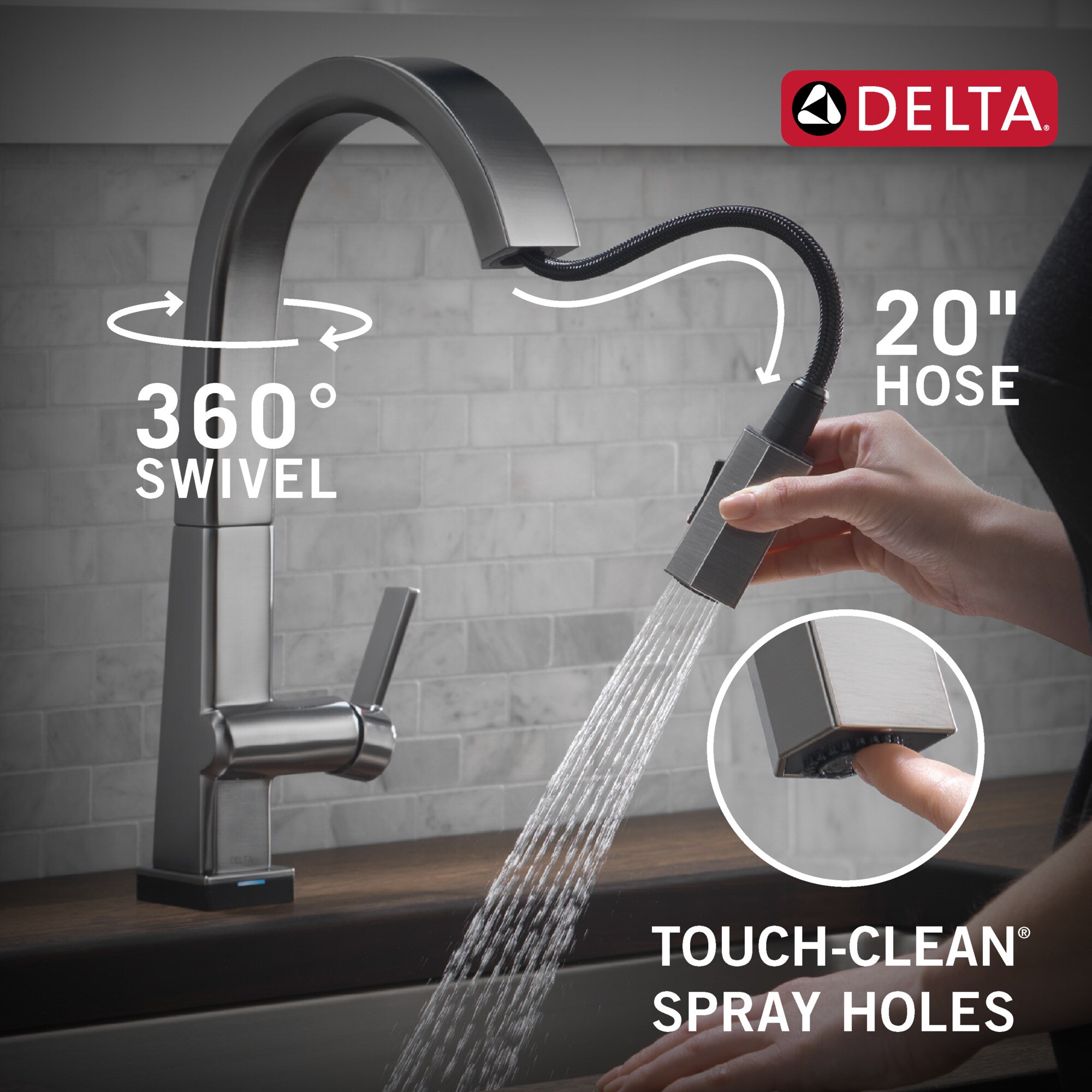 Delta Pivotal Touch2o Arctic Stainless Single Handle Deck Mount Pull Down Touch Kitchen Faucet 6514