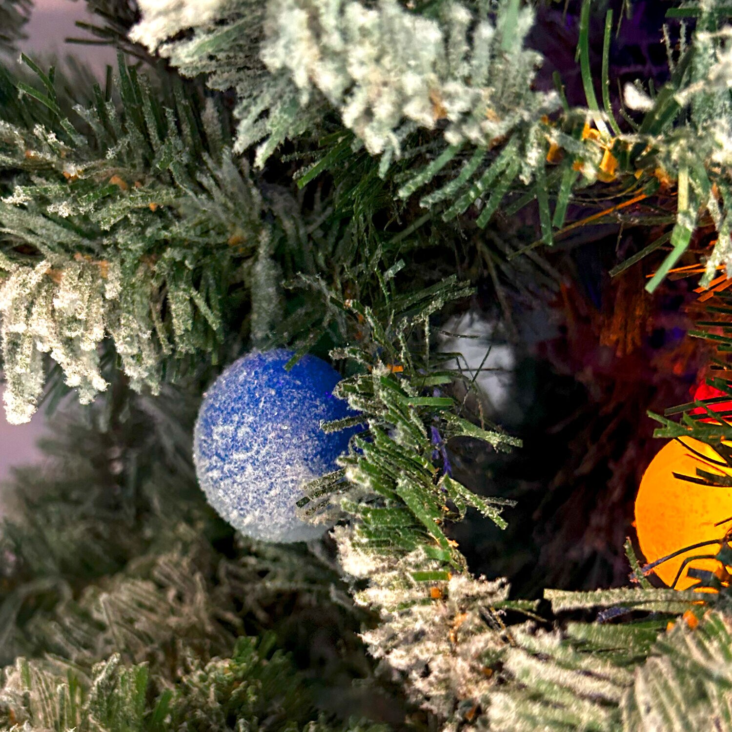 7.5-Ft Slim White Tail Pine Artificial Christmas Tree with Multicolor LED Lights
