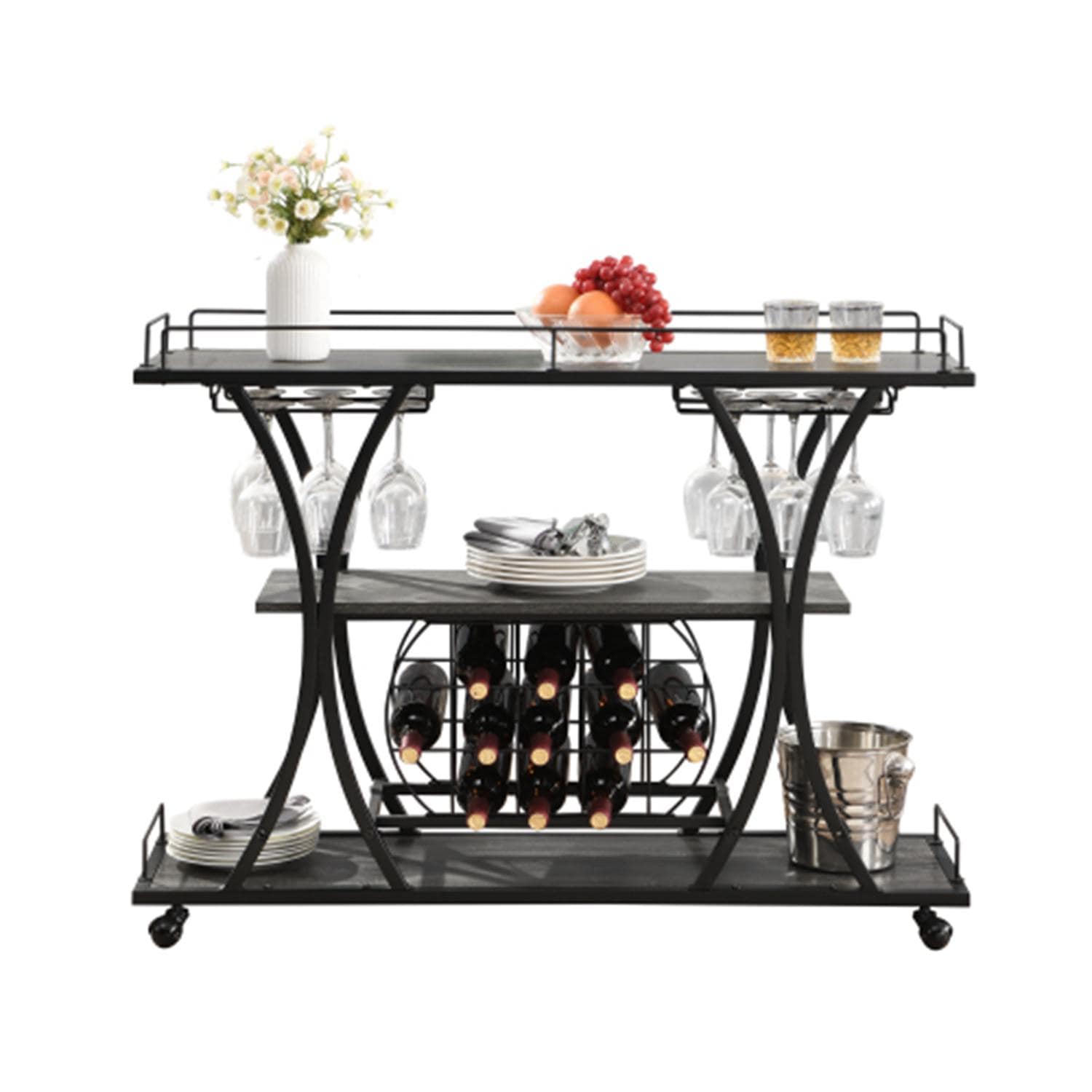 Zeus & Ruta BL02PA-04 Serving Cart Black Steel Outdoor Serving Cart