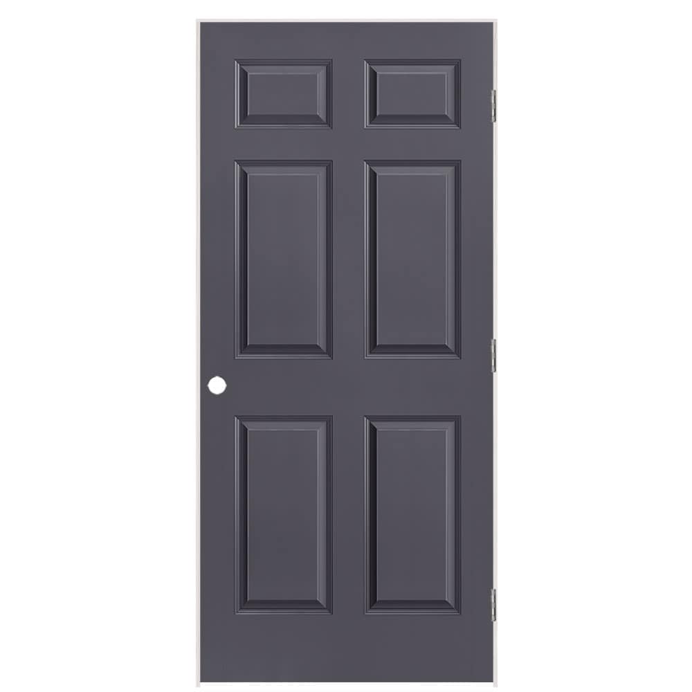 Masonite 1317425 36-in x 80-in Slate Solid core 6-panel Left hand Smooth Prefinished Molded composite Flat Jamb Single Prehung Interior Door