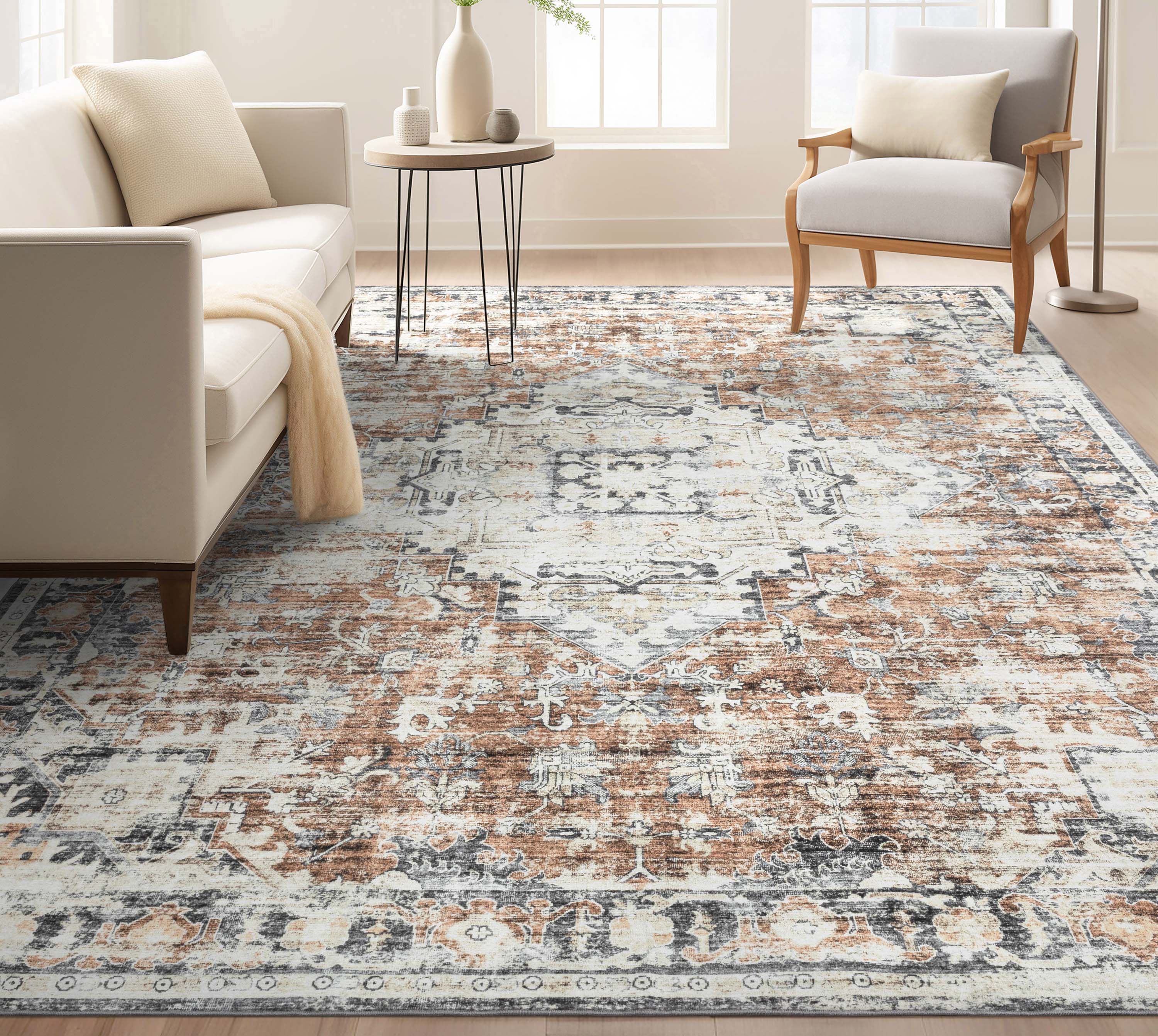 Well Woven EBP-20-8 Elle Basics 9 x 13 (ft) Flatweave Polyester Natural Red Rectangular Indoor Medallion Oriental Area rug