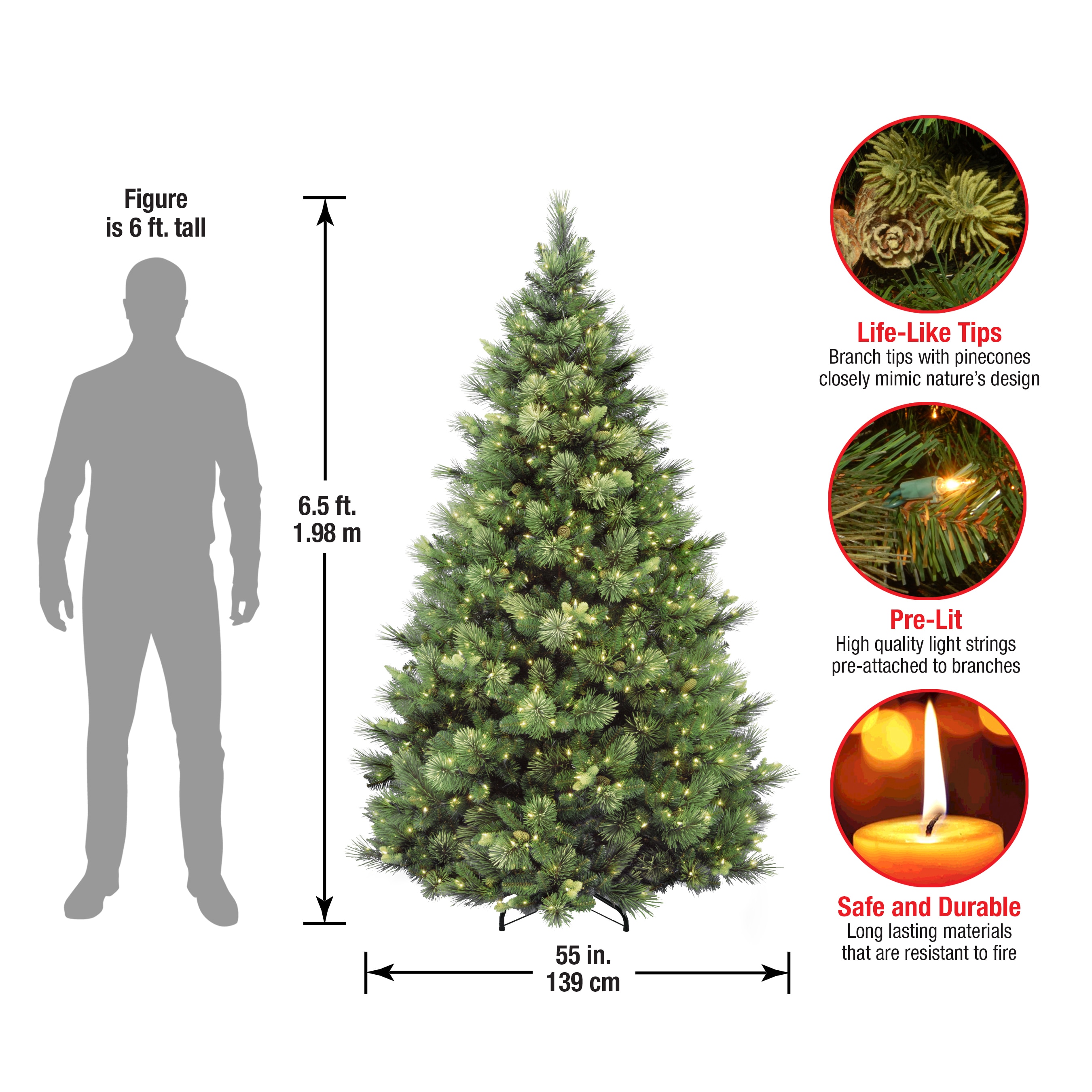 National Tree Company 6.5-ft Carolina Pine Pre-lit Artificial Christmas ...