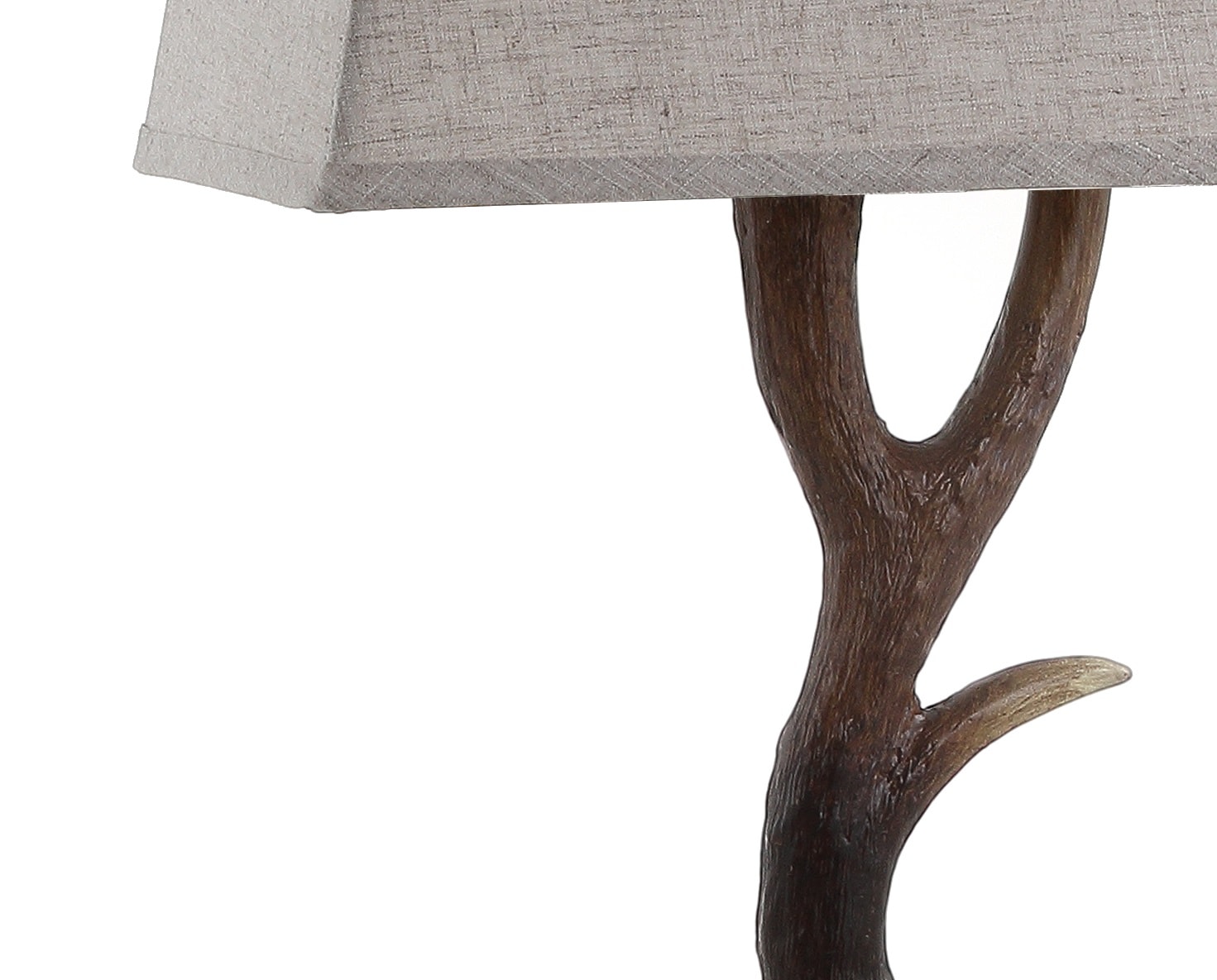 Rustic Brown Resin Antler Table Lamp with Linen Shade