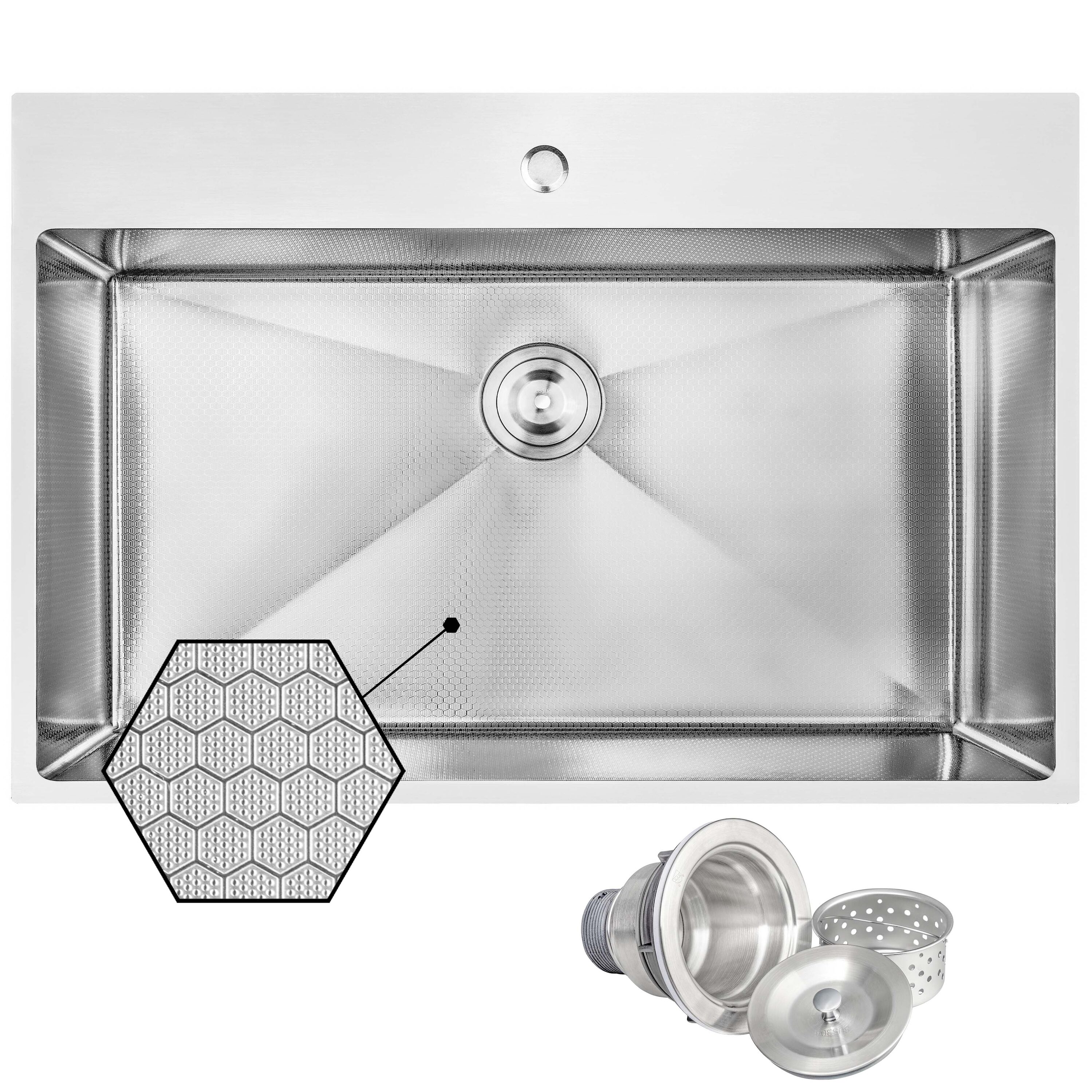 AKDY All-in-One 33-in x 22-in Brushed Stainless Steel Single Bowl Drop-In 1-Hole Residential Kitchen Sink All-in-One Kit