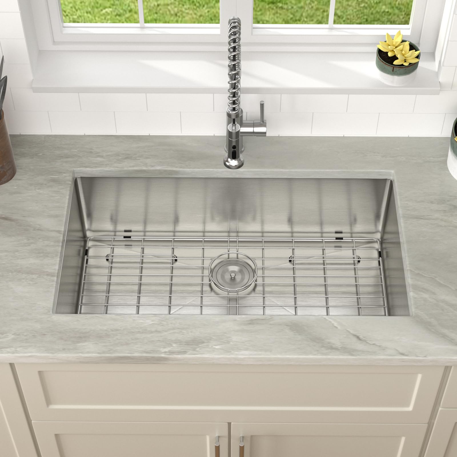 Dcolora - 36-in x 19-in Workstation Undermount Kitchen Sink 16 Gauge Stainless Steel Single Bowl ...