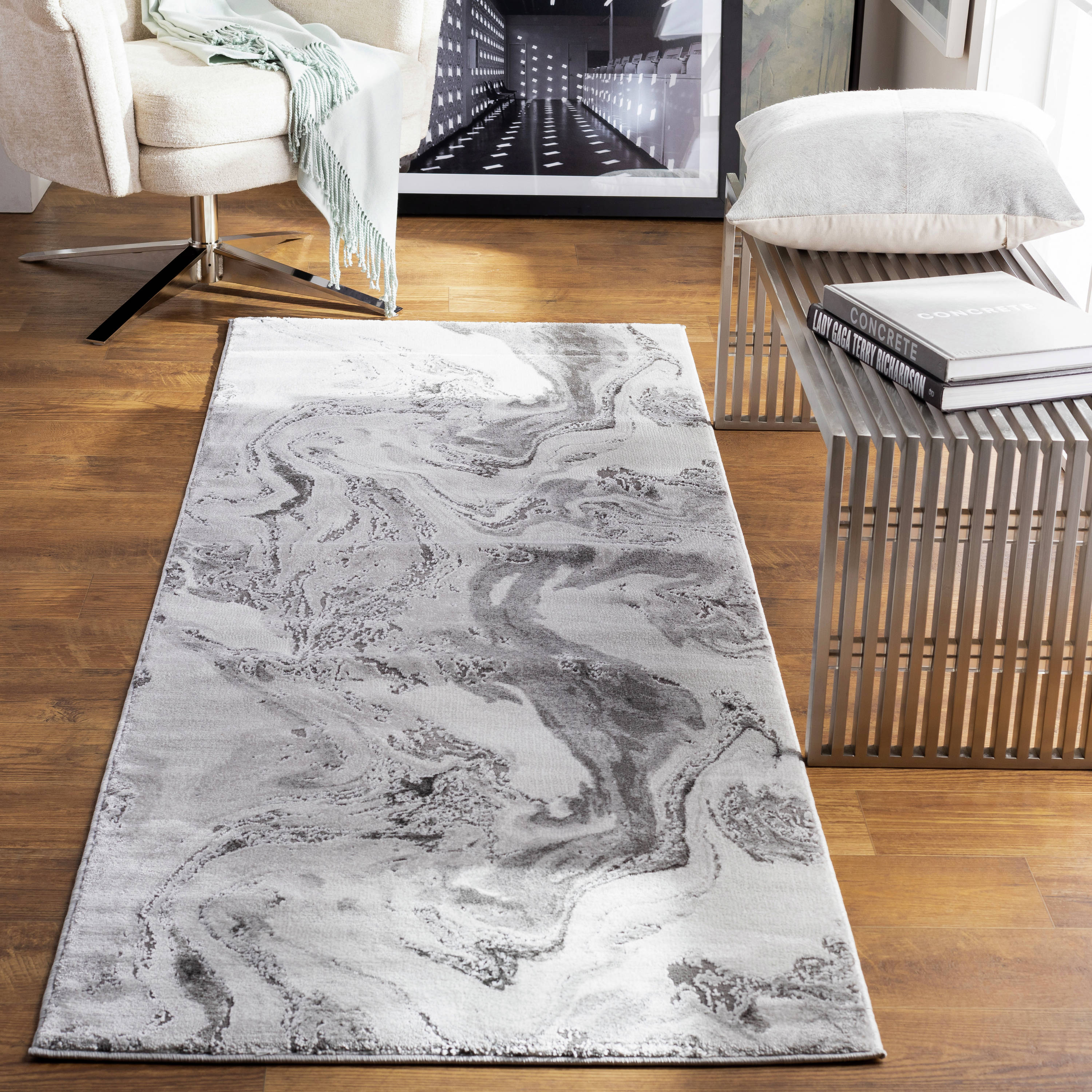 Livabliss TBT2317-2777 Tibetan 3 x 8 (ft) Polypropylene Medium Grey Rectangular Indoor Abstract Mid-Century Modern Area rug