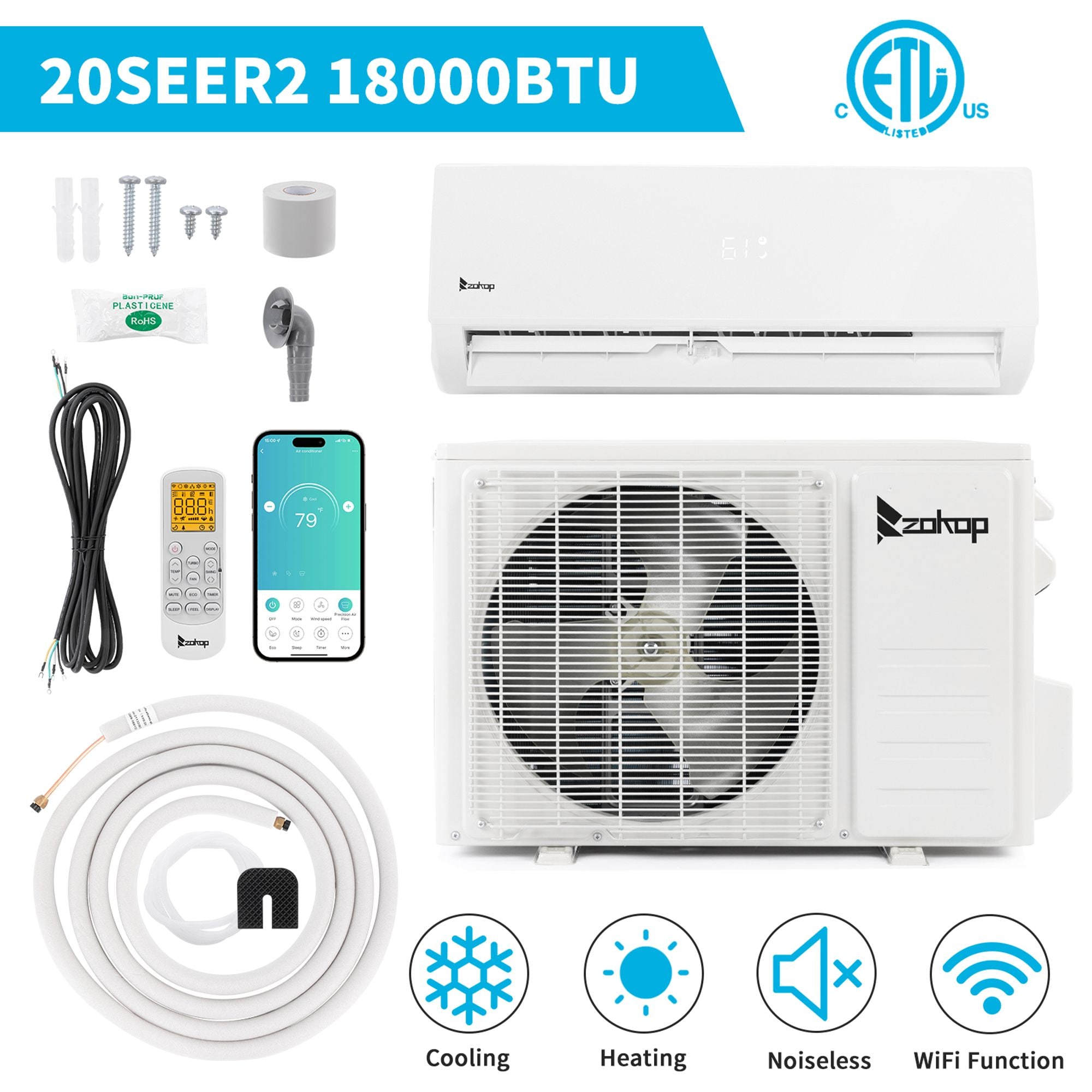 Winado  20 SEER2 18000 BTU 1.5 Ton Ductless Mini Split Air Conditioner with Heat Pump 208/230V Sansujyuku sansujyuku.com