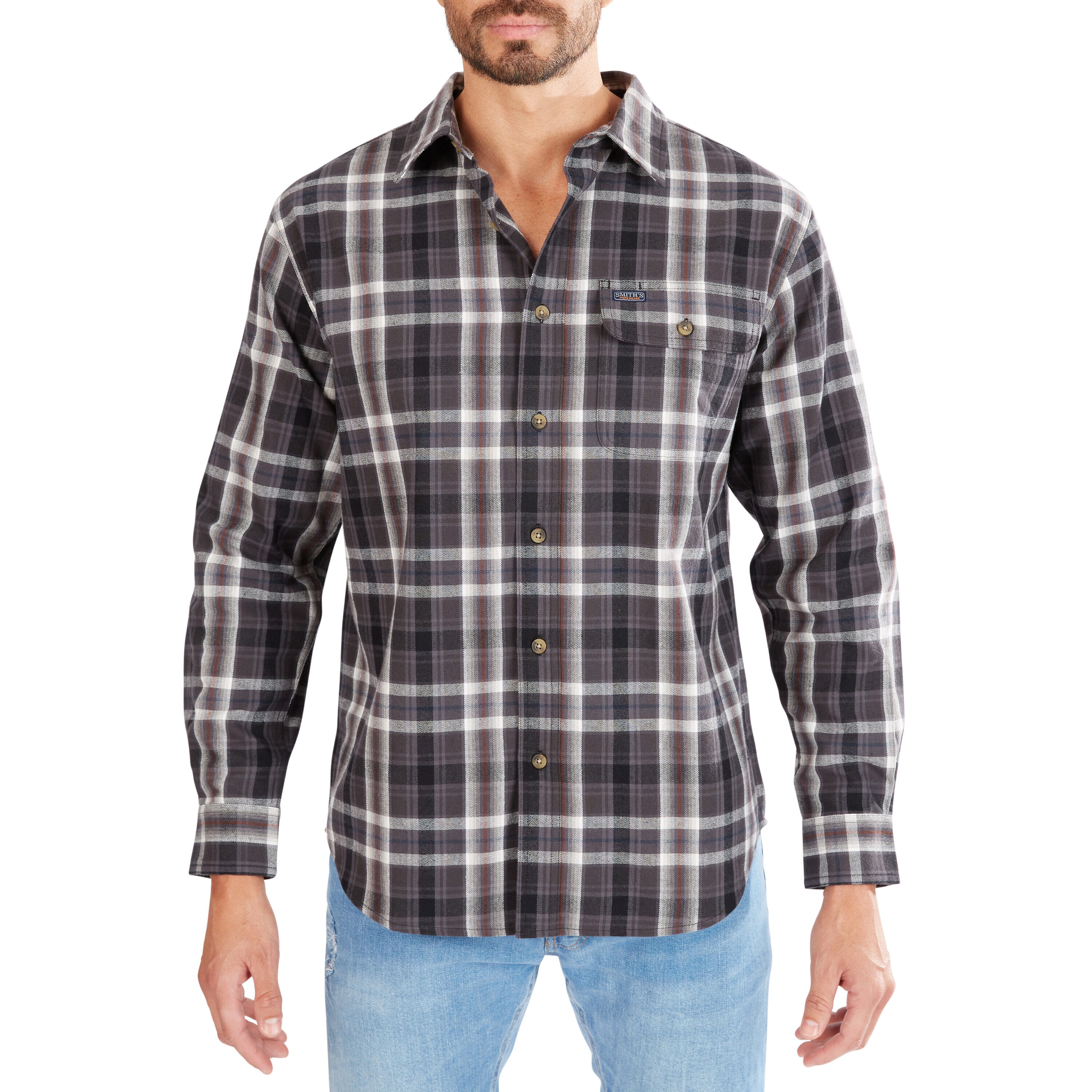 Smith's Workwear SFF566P-CHC-XL Men's Gray Woven Long sleeve Checked Button-down shirt ( XL )