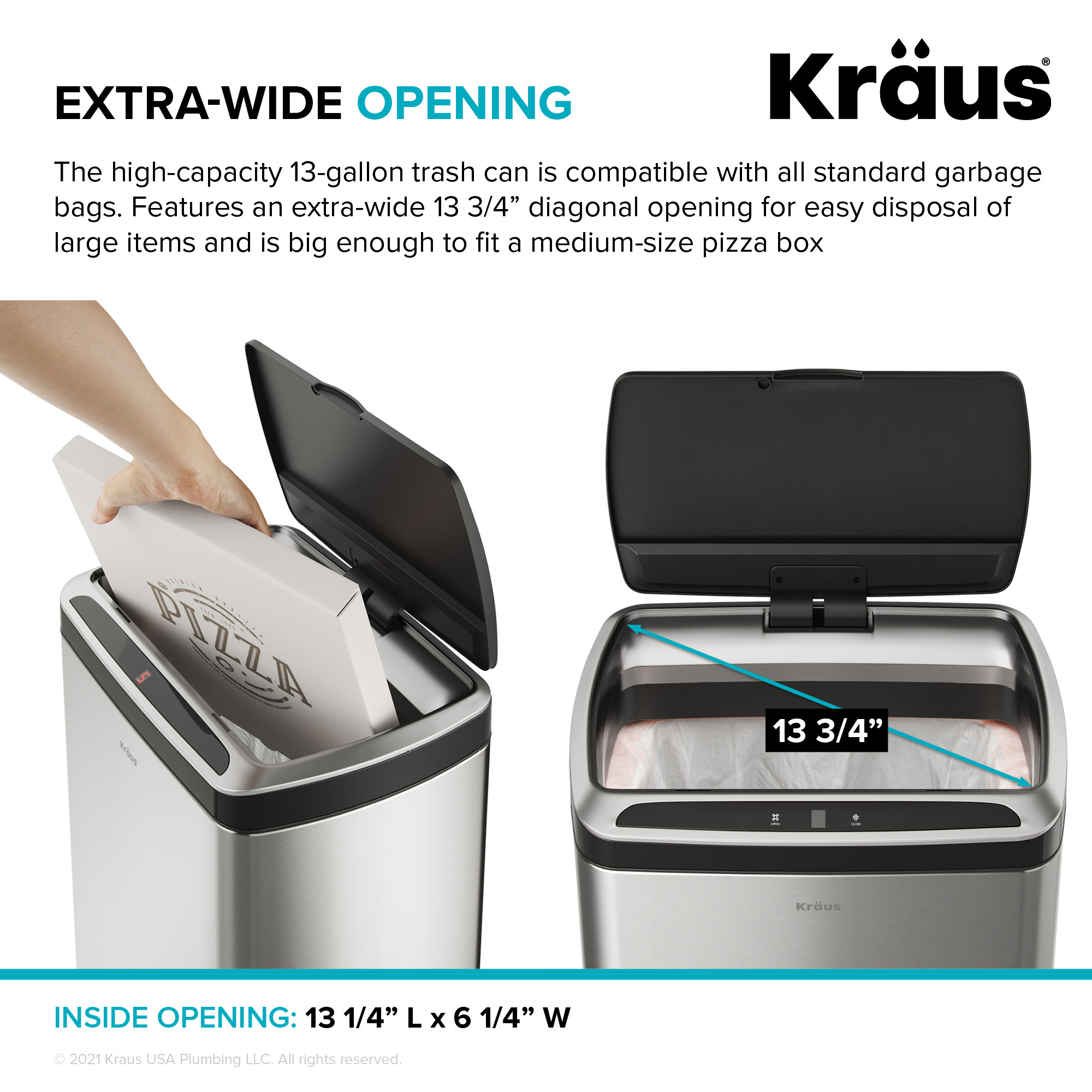 Kraus KTCS-10 13 Gallon Touchless Motion Sensor Trash Can