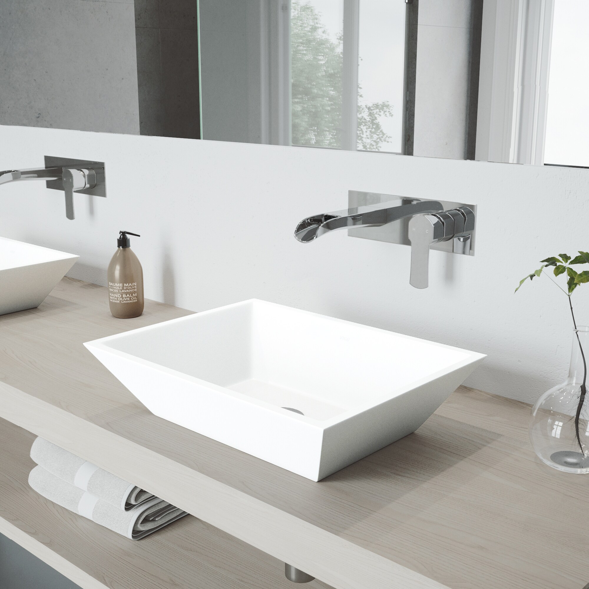 VIGO VGT962 Vessel Sinks Matte White Matte Stone Vessel Rectangular Modern Bathroom Sink with Faucet Drain Included (18-in x 13.75-in)