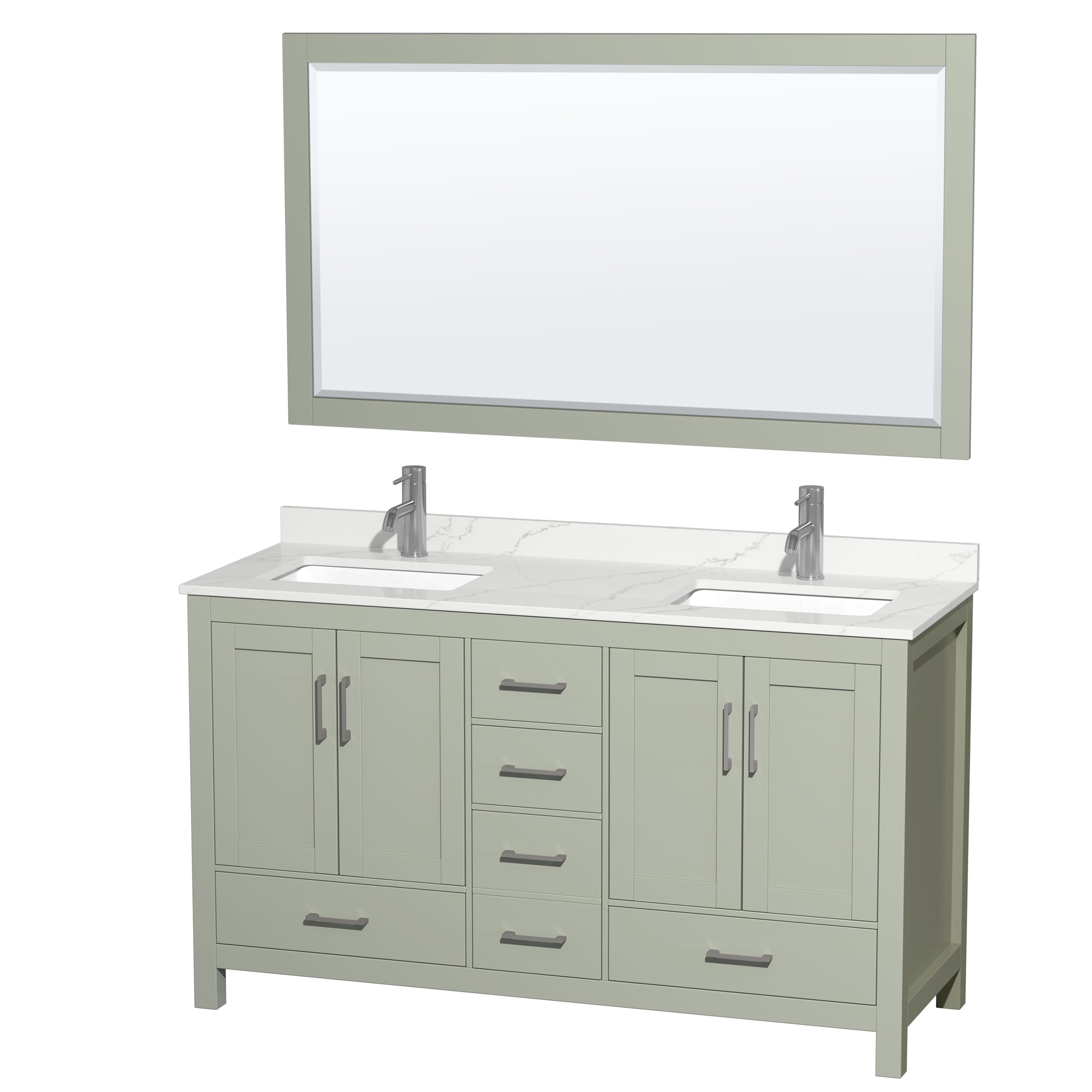 Wyndham Collection Sheffield 60-in Light Green with Brushed Nickel Trim Undermount Double Sink Bathroom Vanity with Giotto Quartz Quartz Top (Mirror Included)