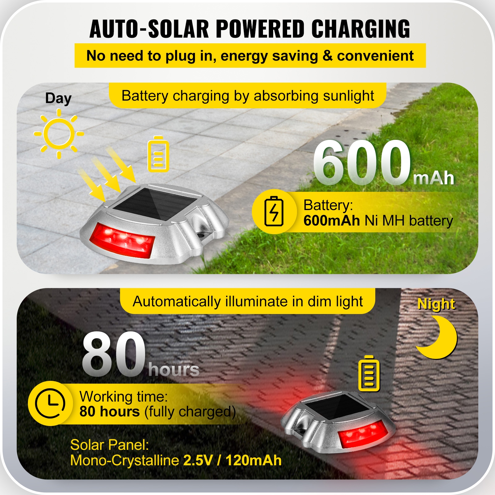 8-Pack Solar Red LED Pathway Lights with Aluminum Shell