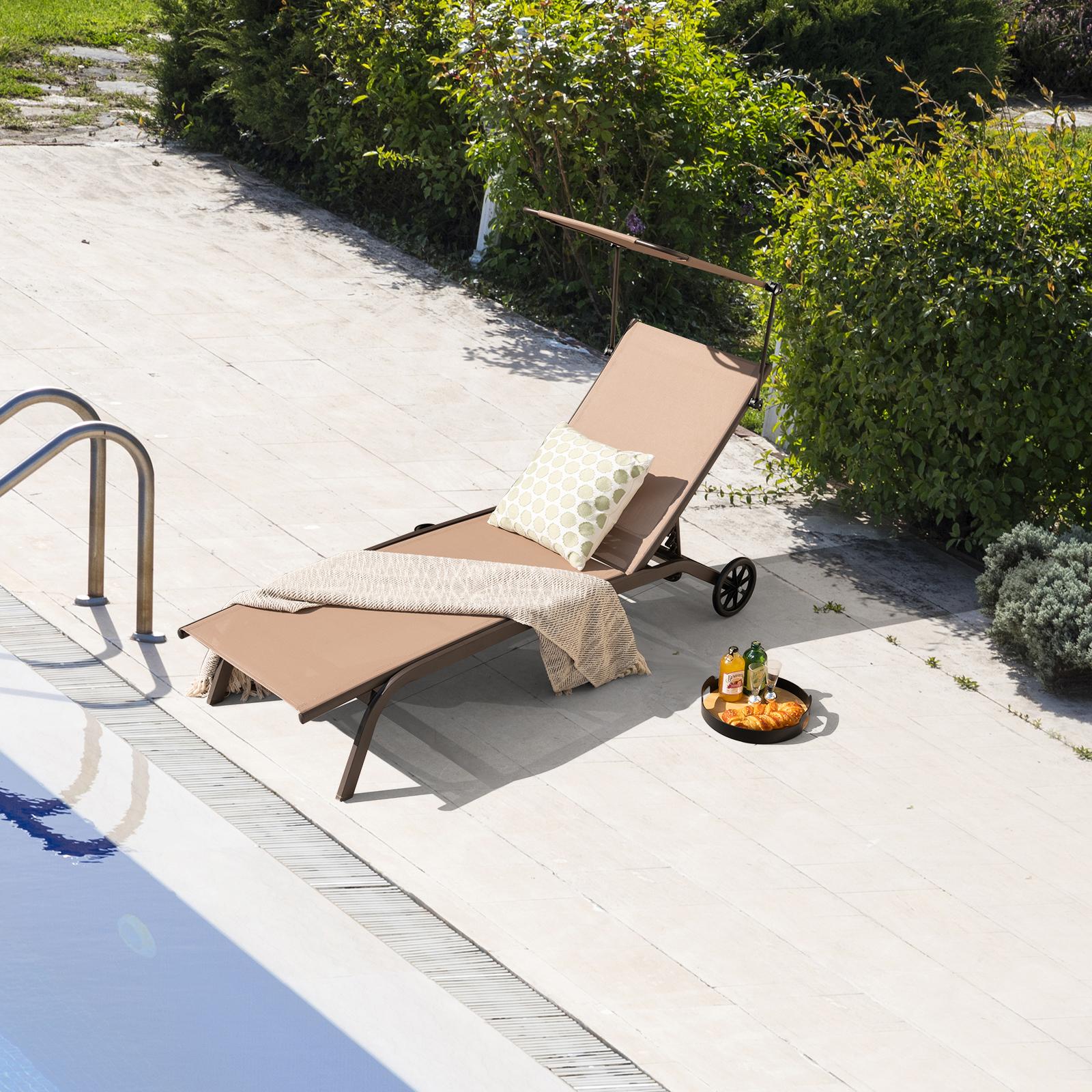 BABOOM BOM-10997CF-CO Patio Chairs Brown Metal Frame Stationary Chaise Lounge Chair with Brown Sling Seat