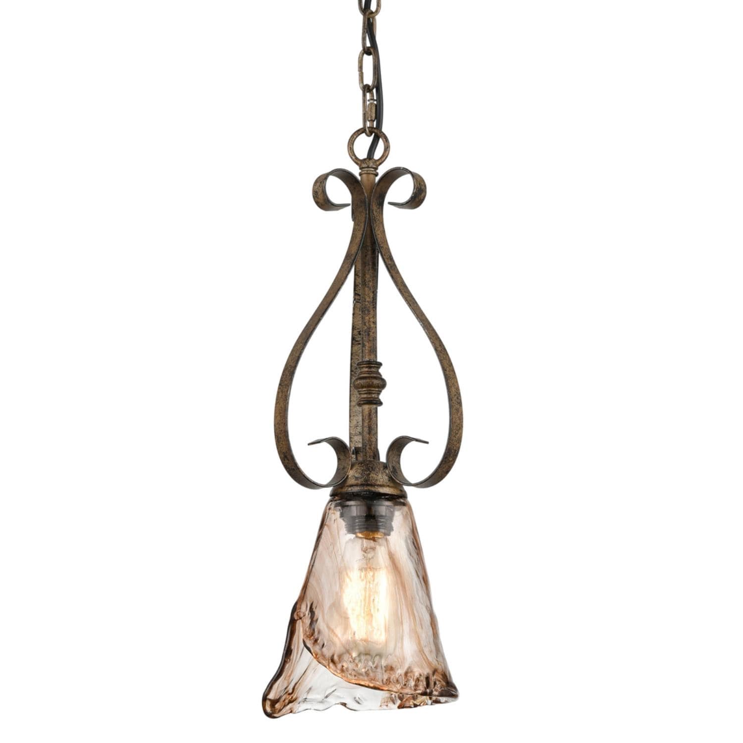 Vintage Amber Glass Mini Pendant Light with Bronze Finish
