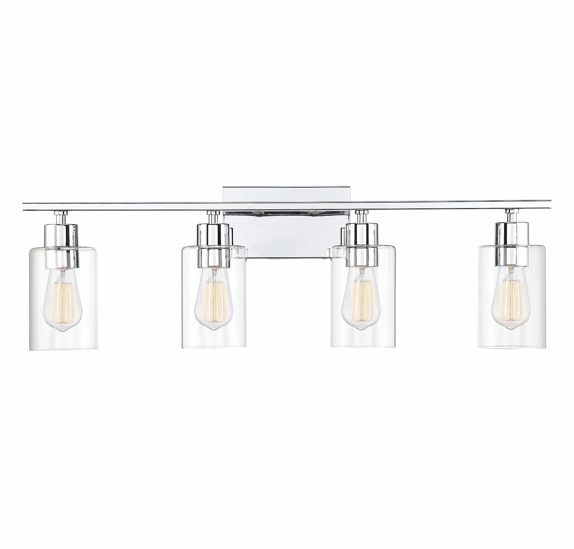 Polished Chrome 4-Light Cylinder Glass Vanity Fixture