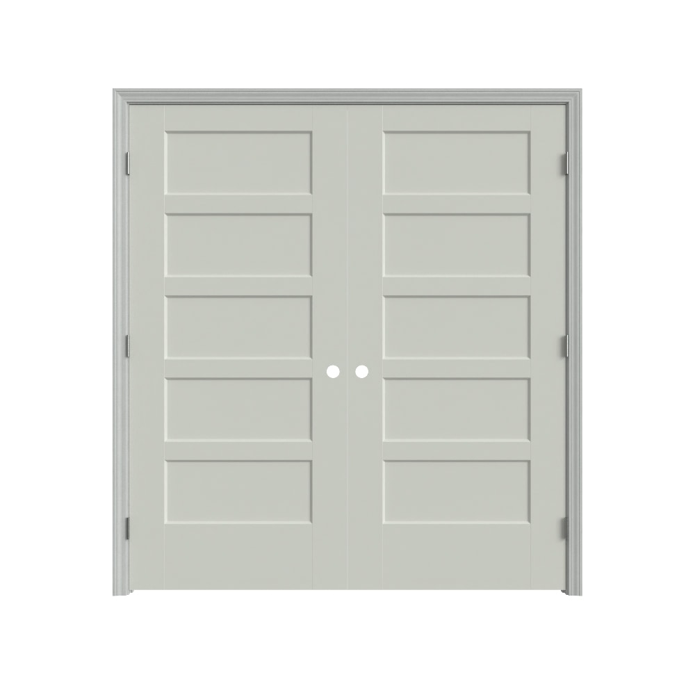 Masonite 640823 72-in x 80-in White Solid core 5-panel square Bi-parting Smooth Primed Molded composite Flat Jamb Double Prehung Interior Door