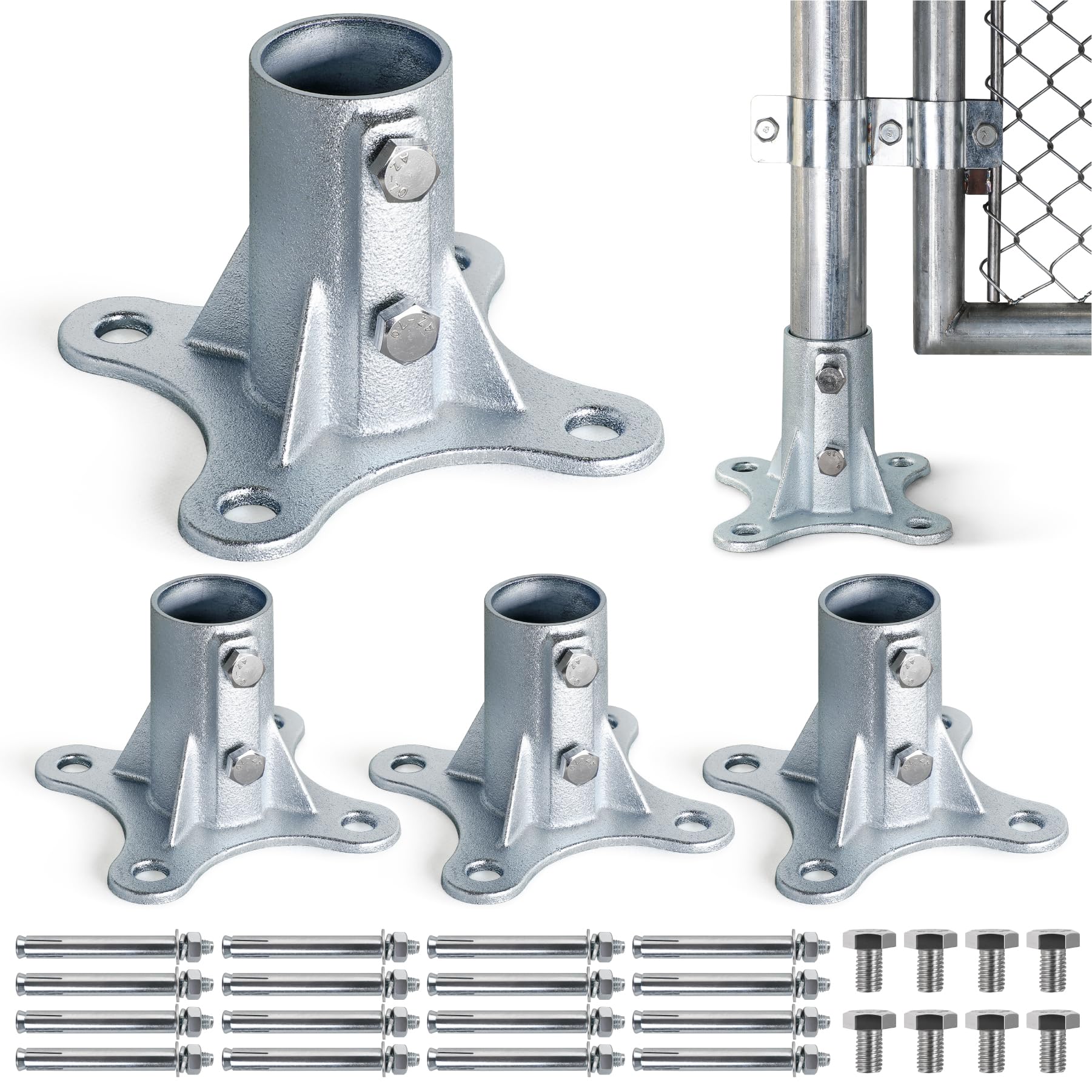 DYRCJ  Chain Link Fence Post Flange 2 Inch Heavy Duty Round Post Base Bracket 4 Pack Fits 1 7/8 Inch Outer Diameter Fence Mailbox Flag Posts