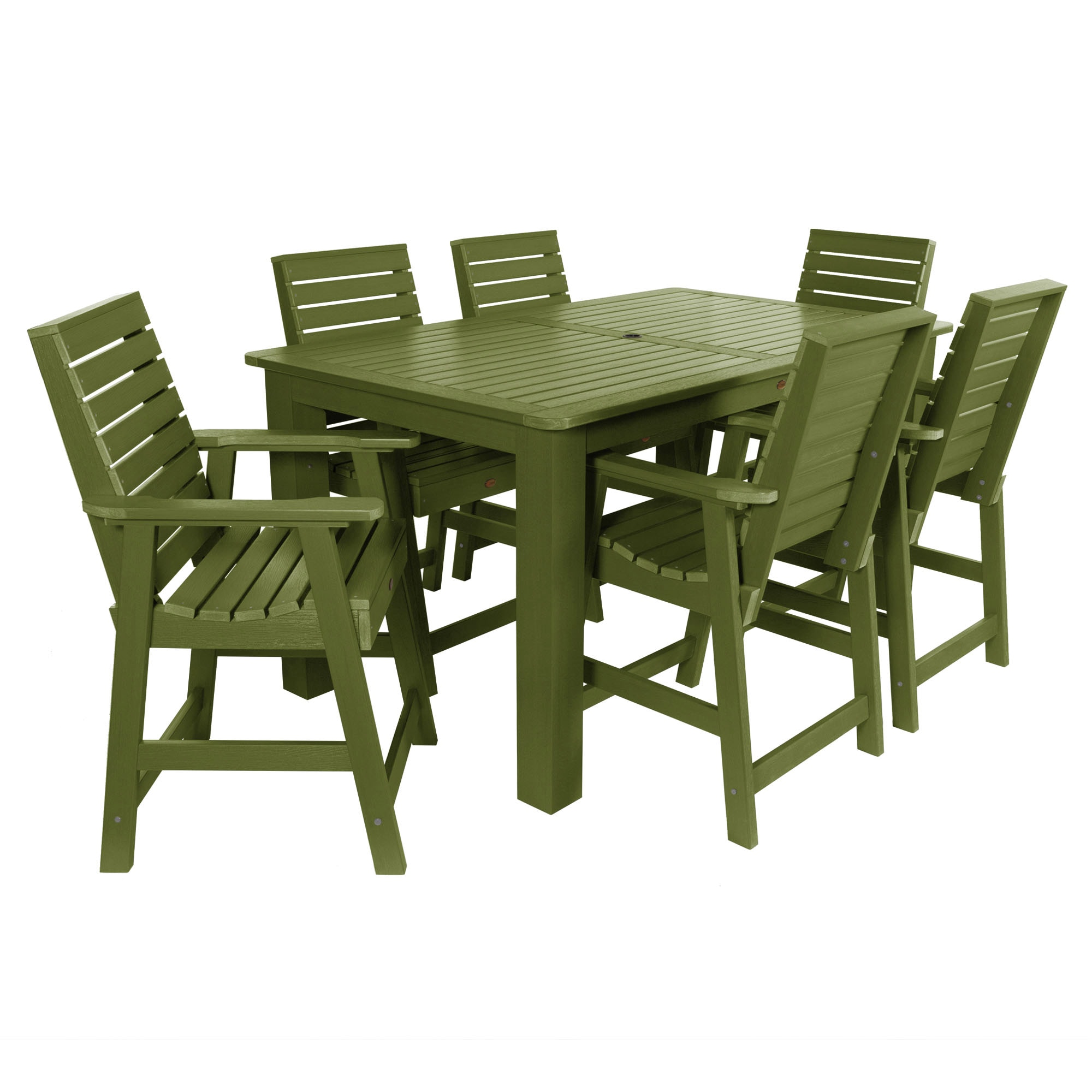 highwood AD-ST7WL2CO4BA-SGE The Weatherly 7-Piece Green Bar Height Patio Dining Set Plastic Rectangle Table with 6 Stationary Chairs