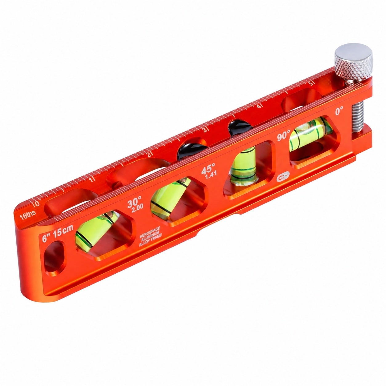 Linder Group Inc Magnetic torpedo level with four vials aluminum alloy construction high visibility orange 6 inch v groove magnet track for conduit and pipe
