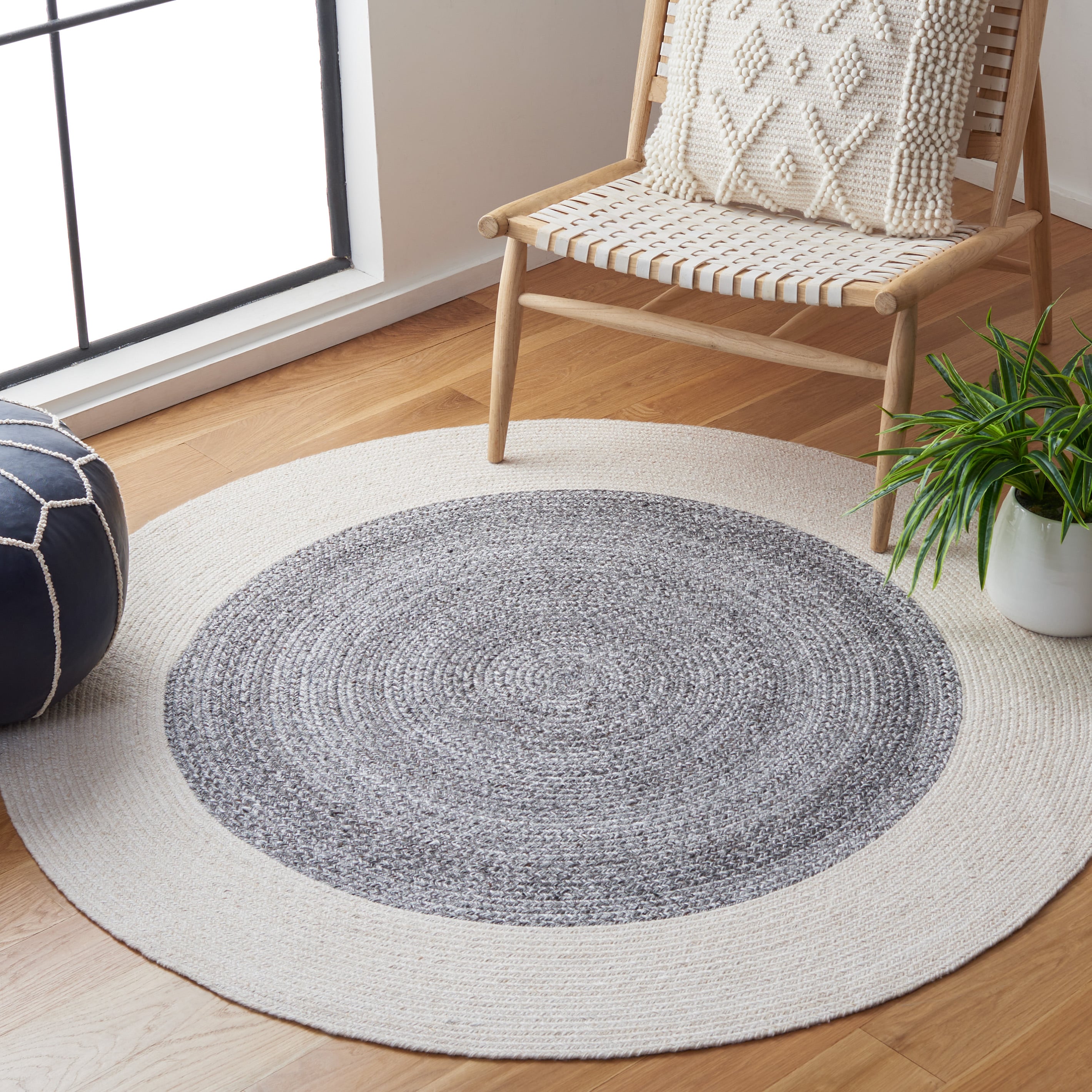  Braided 803 Dark Gray/Ivory Contemporary 6ft x 6ft Round Rug