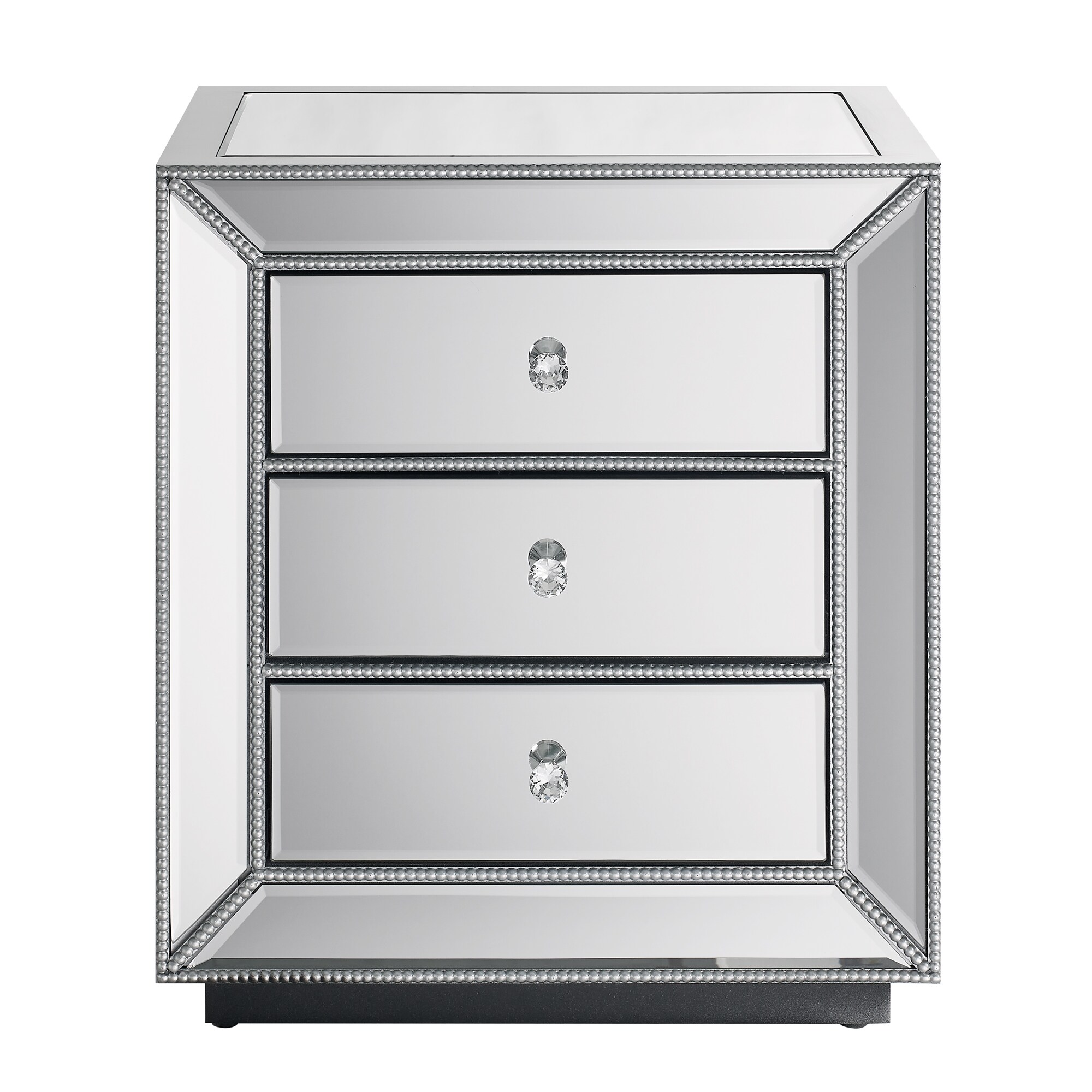 WOQWOQ Three Drawer Cabinet Beaded Mirror Finish White Nightstand for Bedroom Living Room