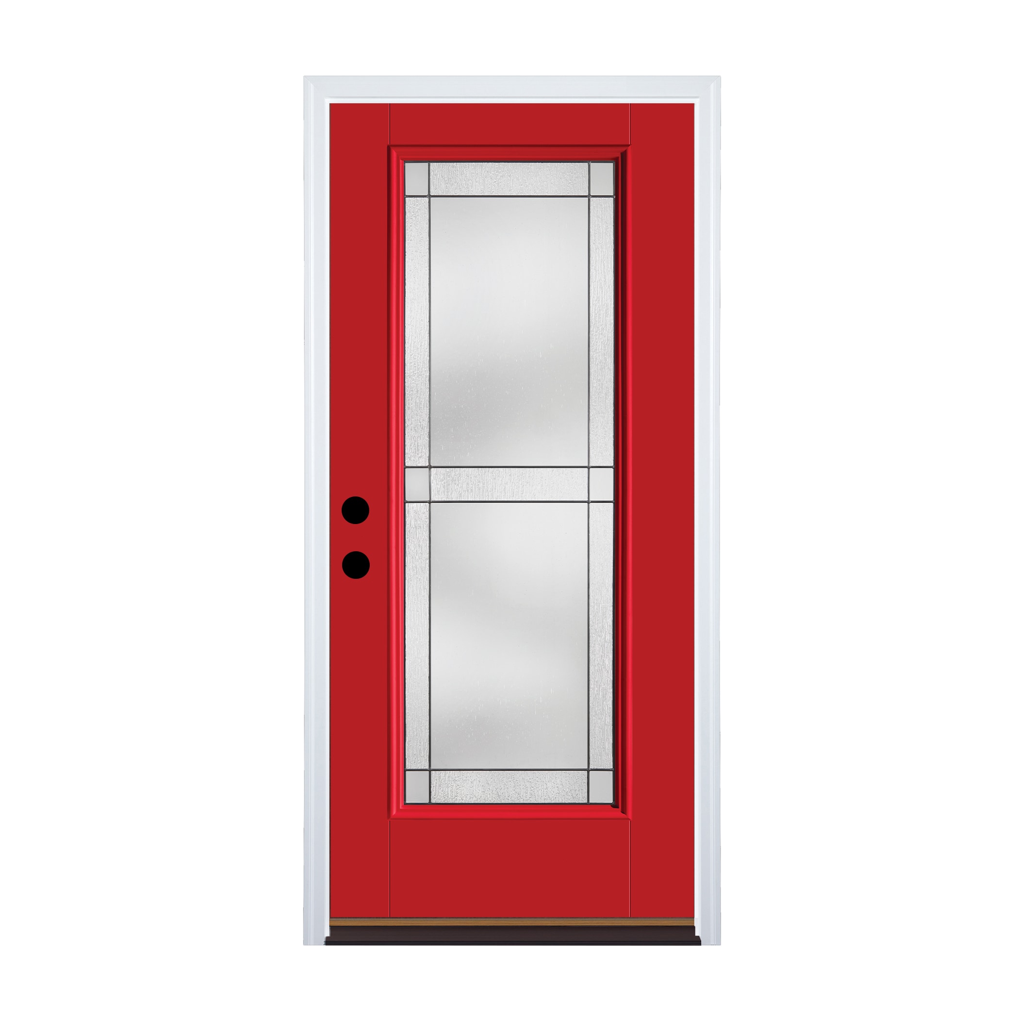 Therma-Tru TT651564SOS Grid Entry Door 36-in x 80-in x 4-9/16-in Fiberglass Full lite Right-hand inswing Real Red Painted Prehung Front Door with Brickmould Insulating core