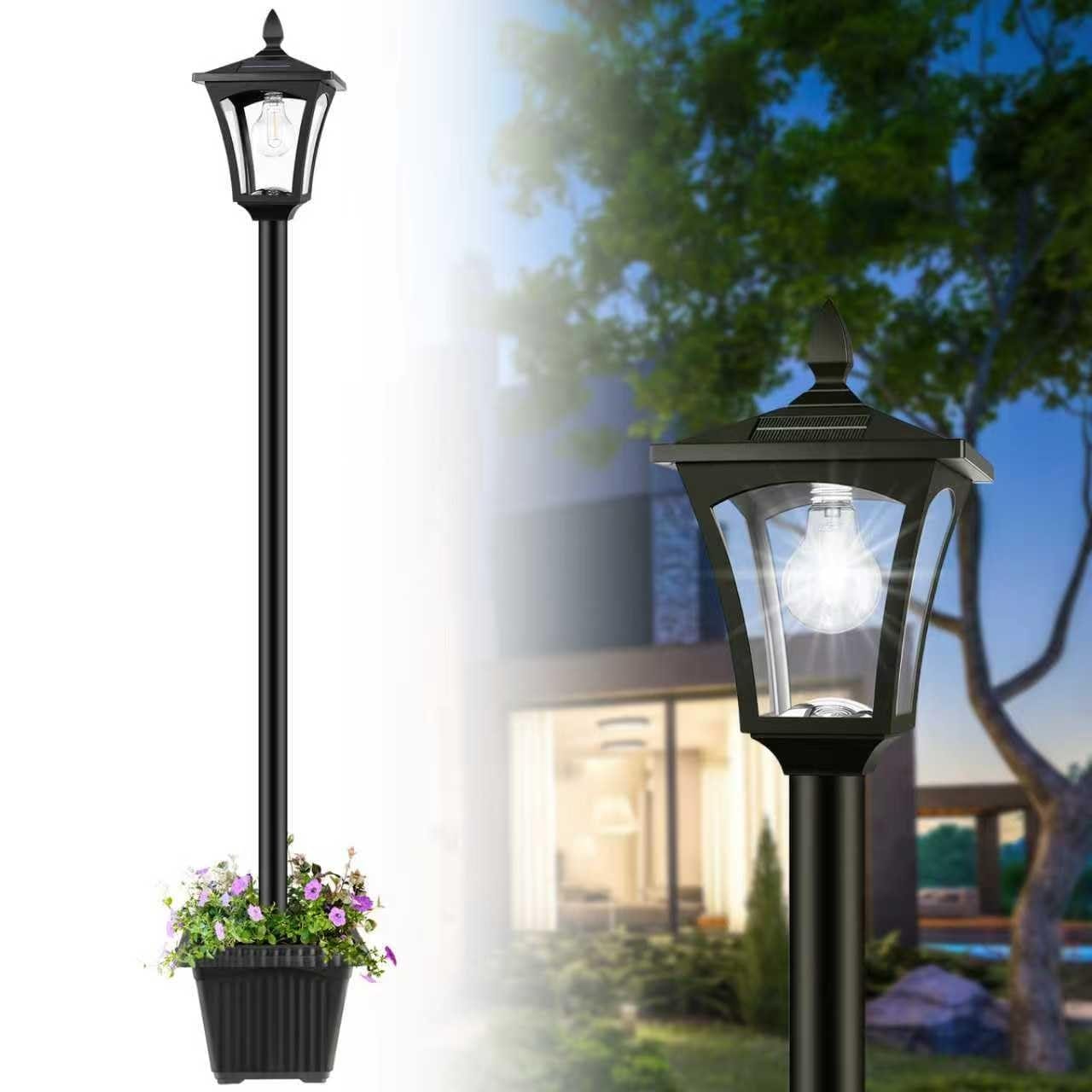AOIZGMY  72 Inch Solar Post Lamp with Planter 4 Solar Panels IP45 Waterproof Dusk to Dawn Outdoor Garden Light for Pathway Patio Lawn Driveway 1 Piece
