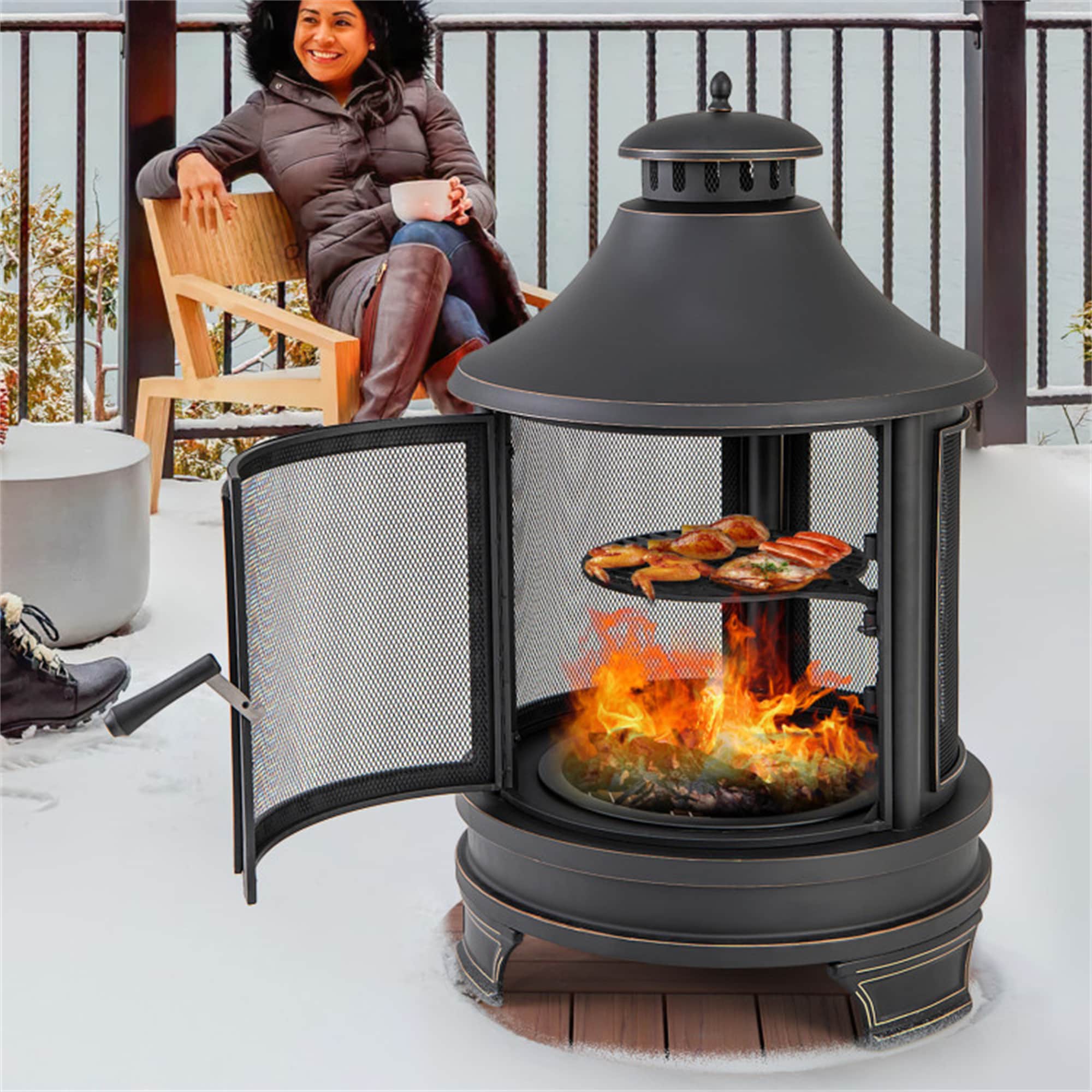 BABOOM BOM-P11843-CO Outdoor Fire Pit 30-in W Black Iron Wood-Burning Fire Pit