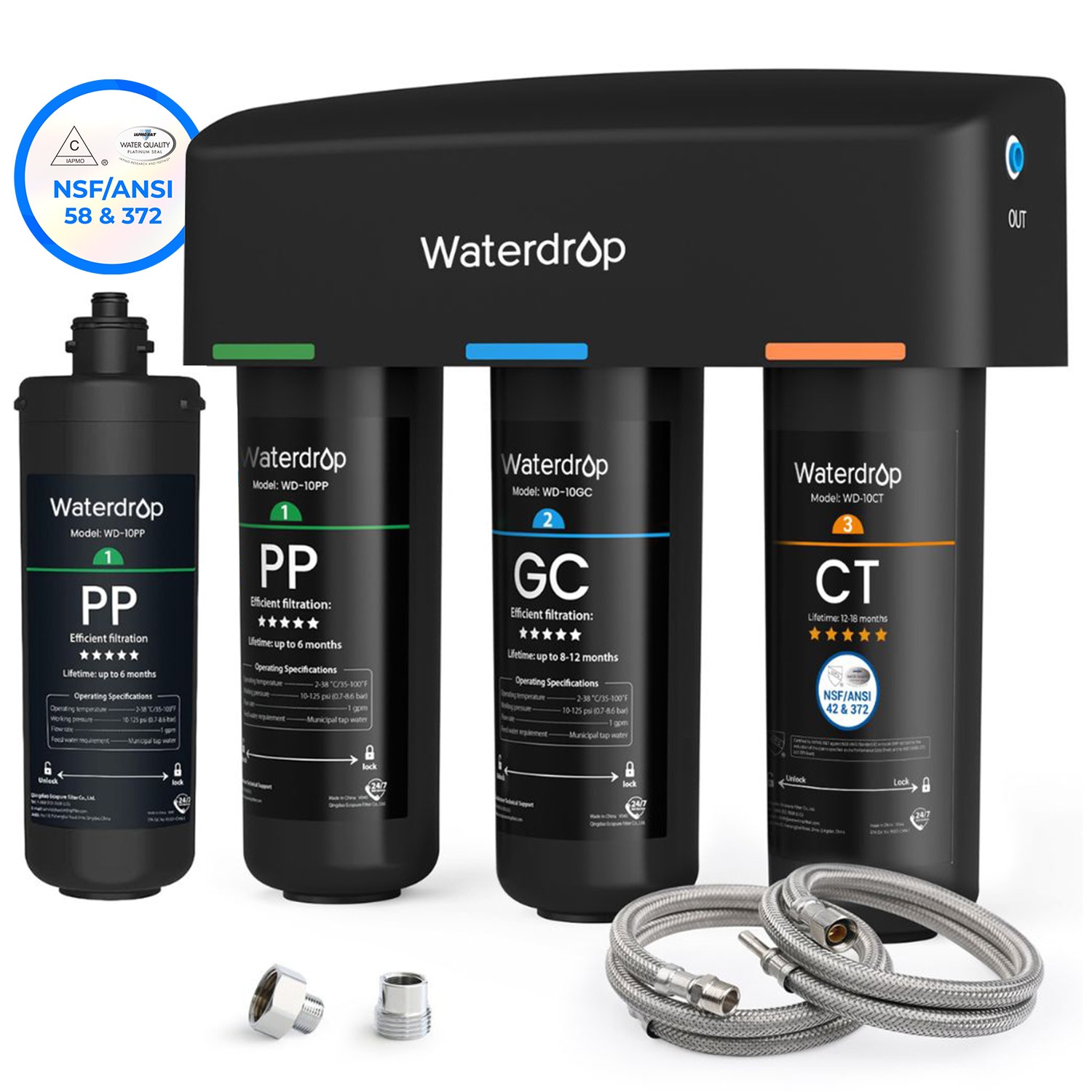 Waterdrop B-WD-TSA-PPSET TSA 8-Layer Under Sink Water Filter System delivers pure great-tasting water with 8-stage deep filtration reducing PFAS PFOA/PFOS fluoride chlorine and heavy metals This bundle includes an extra WD-10PP Replacement Filter 6-month Lifetime