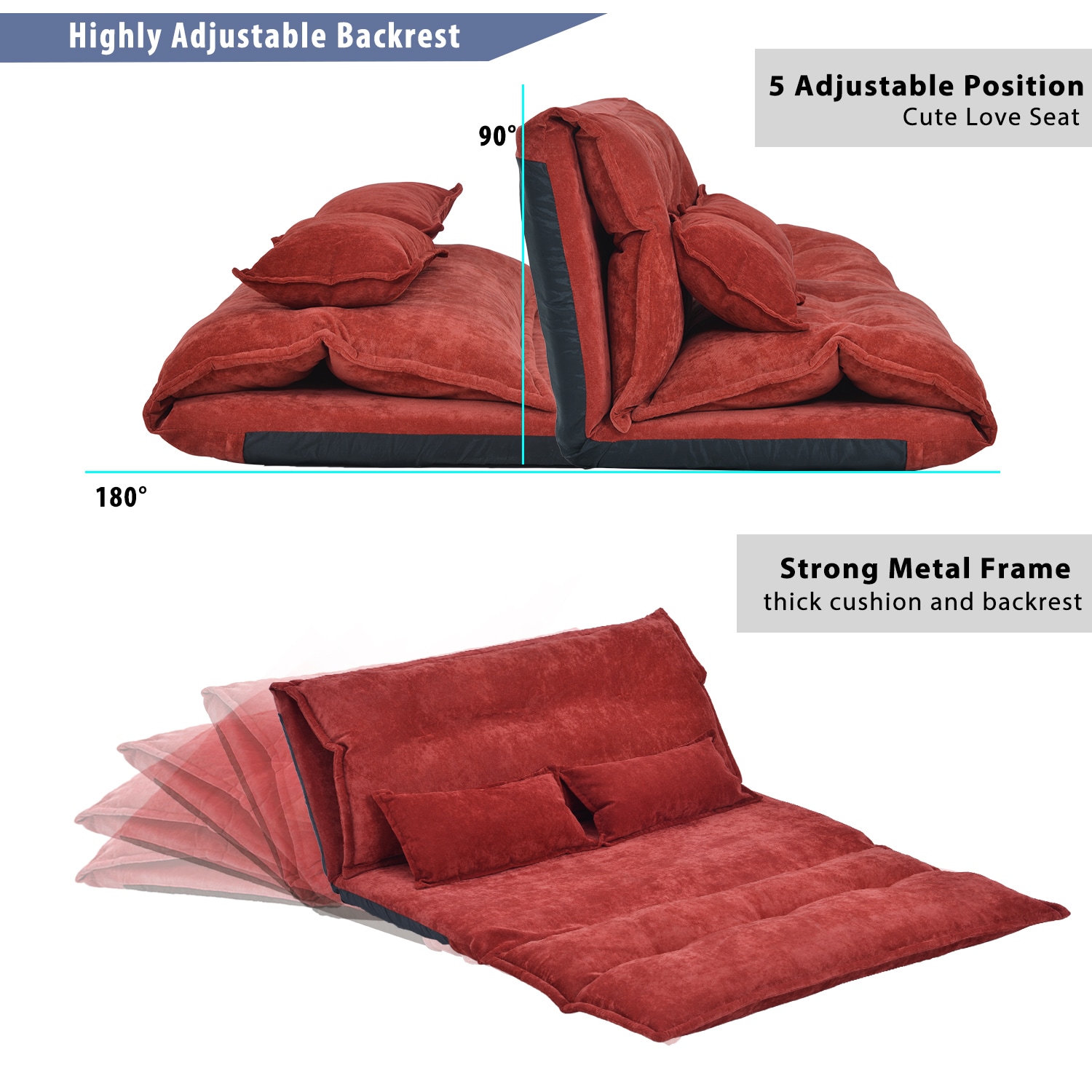 SINOFURN Red Casual Futon with Foldable Design and Versatile