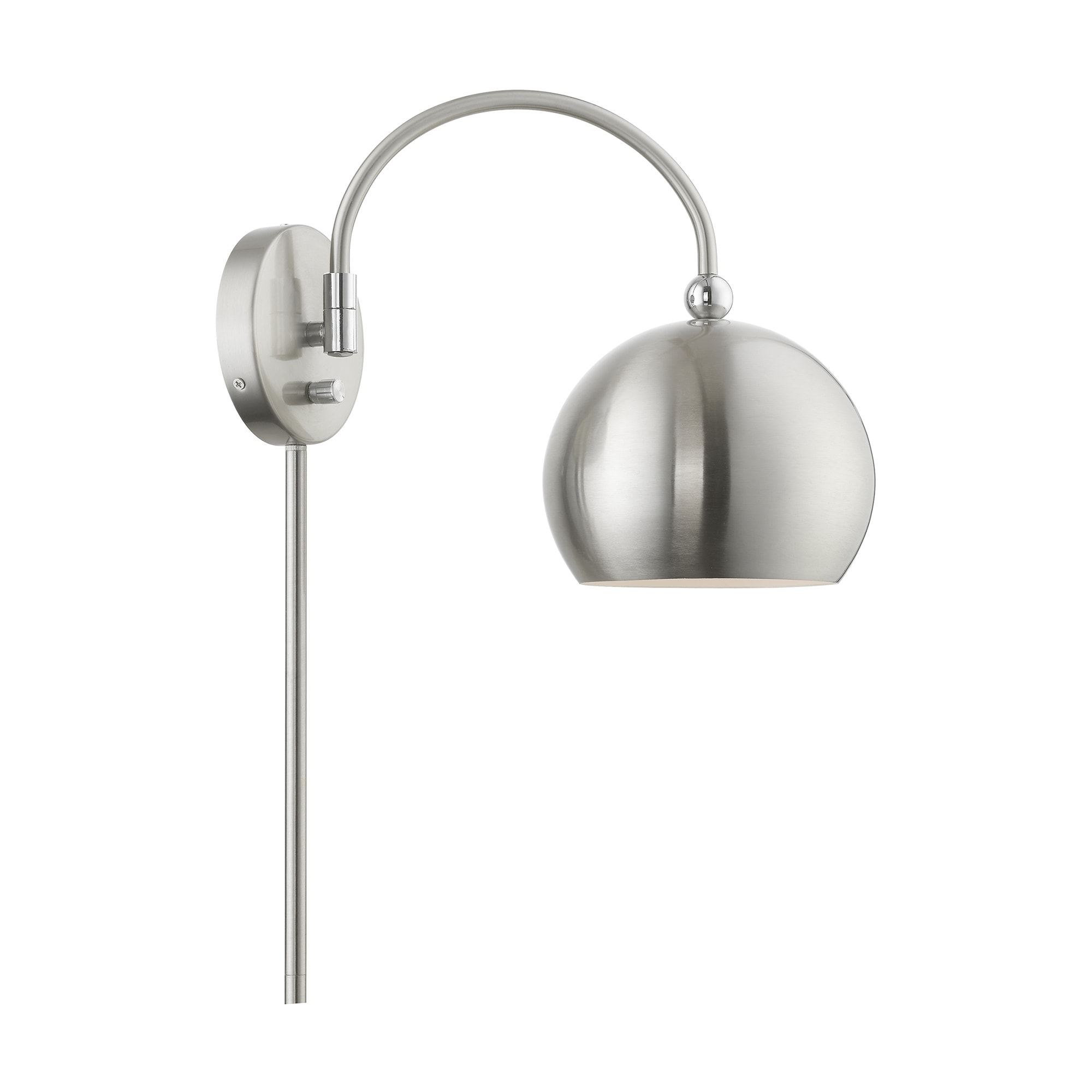 Stockton Modern Swing Arm Wall Lamp in Brushed Nickel with Polished Chrome