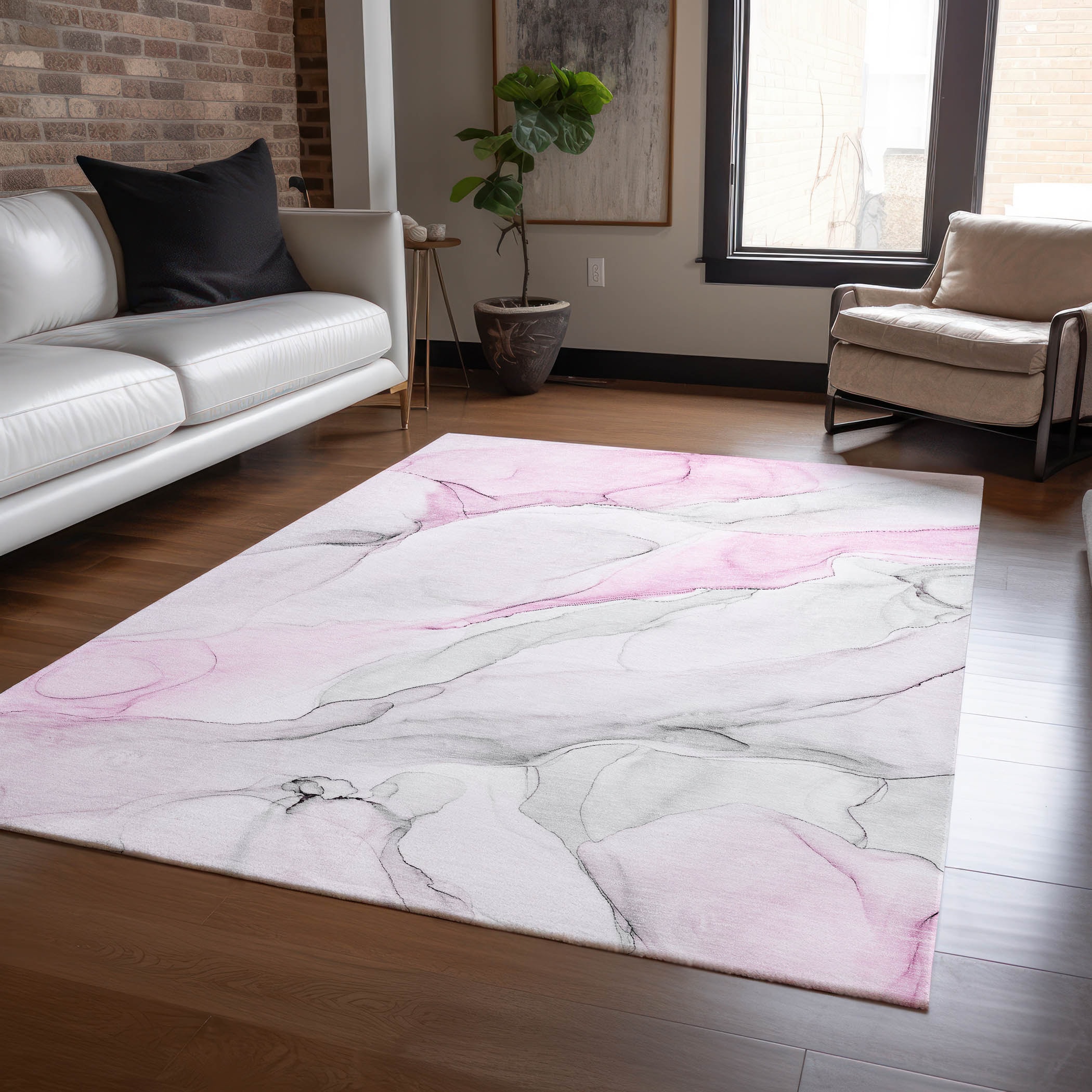 Addison Rugs ACN515PI5X8 Chantille ACN515PI 5 x 7 (ft) Polyester Pink Rectangular Indoor/Outdoor Geometric Machine washable Area rug