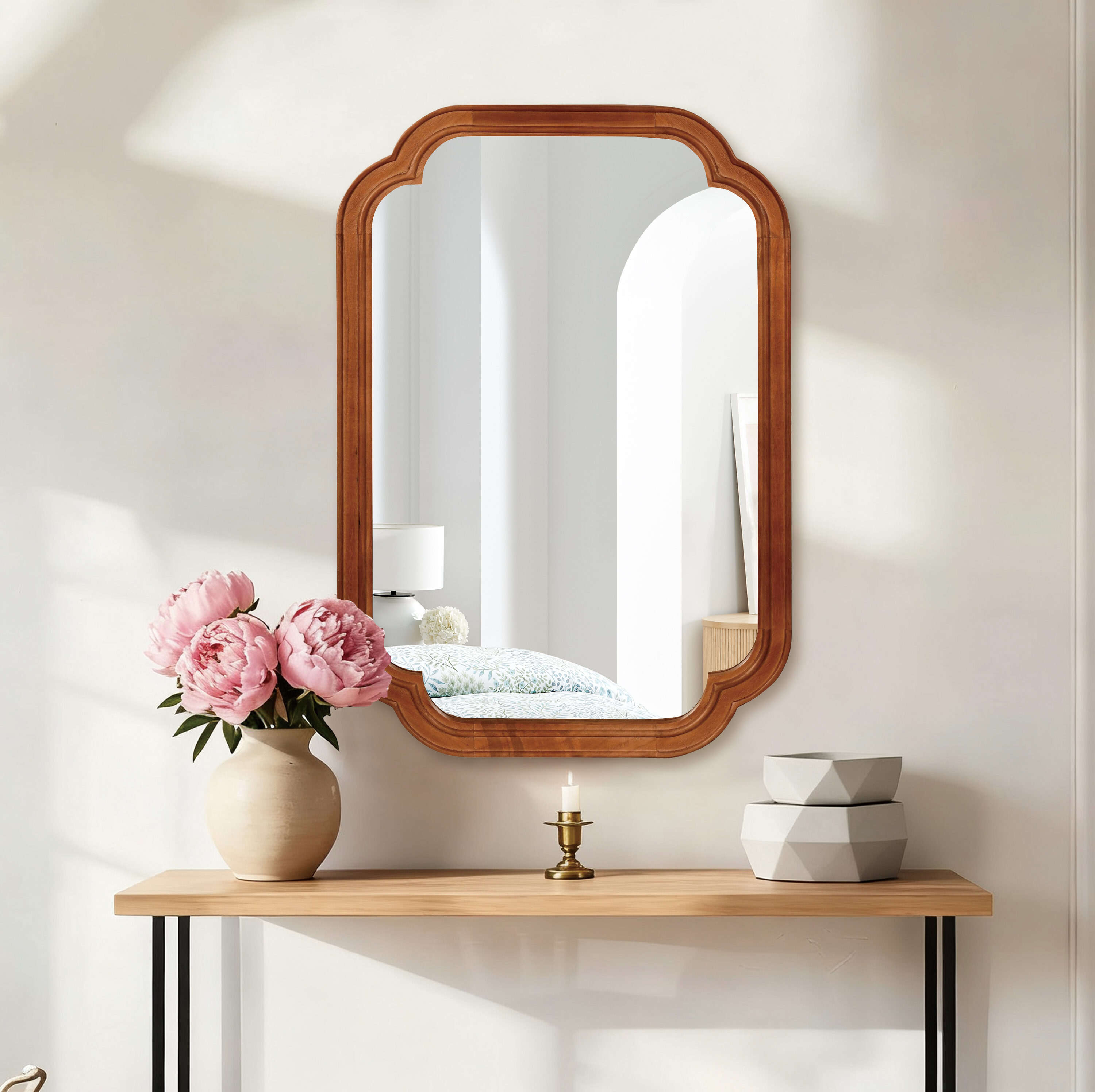 Iseryn 20-in W x 30-in H Irregular Natural Framed Vanity Mirror