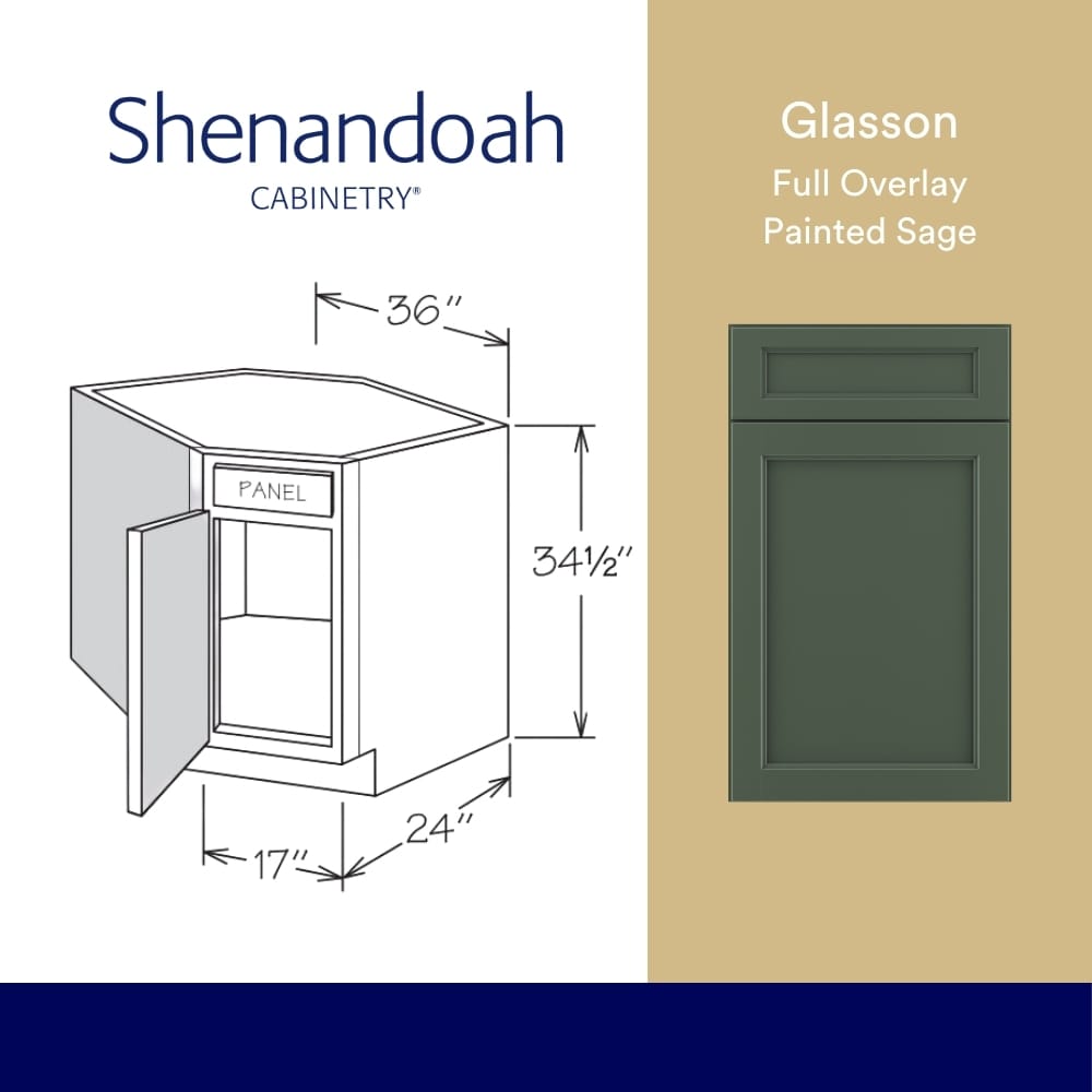 Shenandoah Glasson 36-in W x 34.5-in H x 24-in D Sage Sink Corner Sink Base Fully Assembled Cabinet Recessed Panel Square