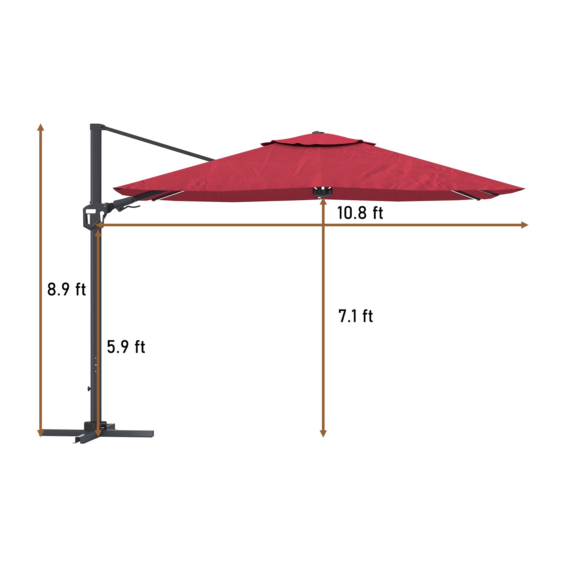 Casainc 11 Ft Aluminum Square Red Offset Patio Umbrella With Lights In The Patio Umbrellas 8381