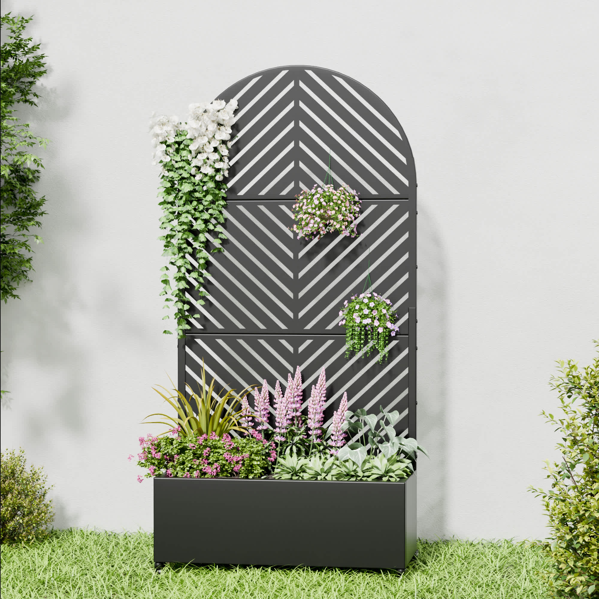 Aveyas SYJ-HW920050 72-in H x 35-in L x 16-in W Black Metal Planter with Trellis ( Parallel-Arched )