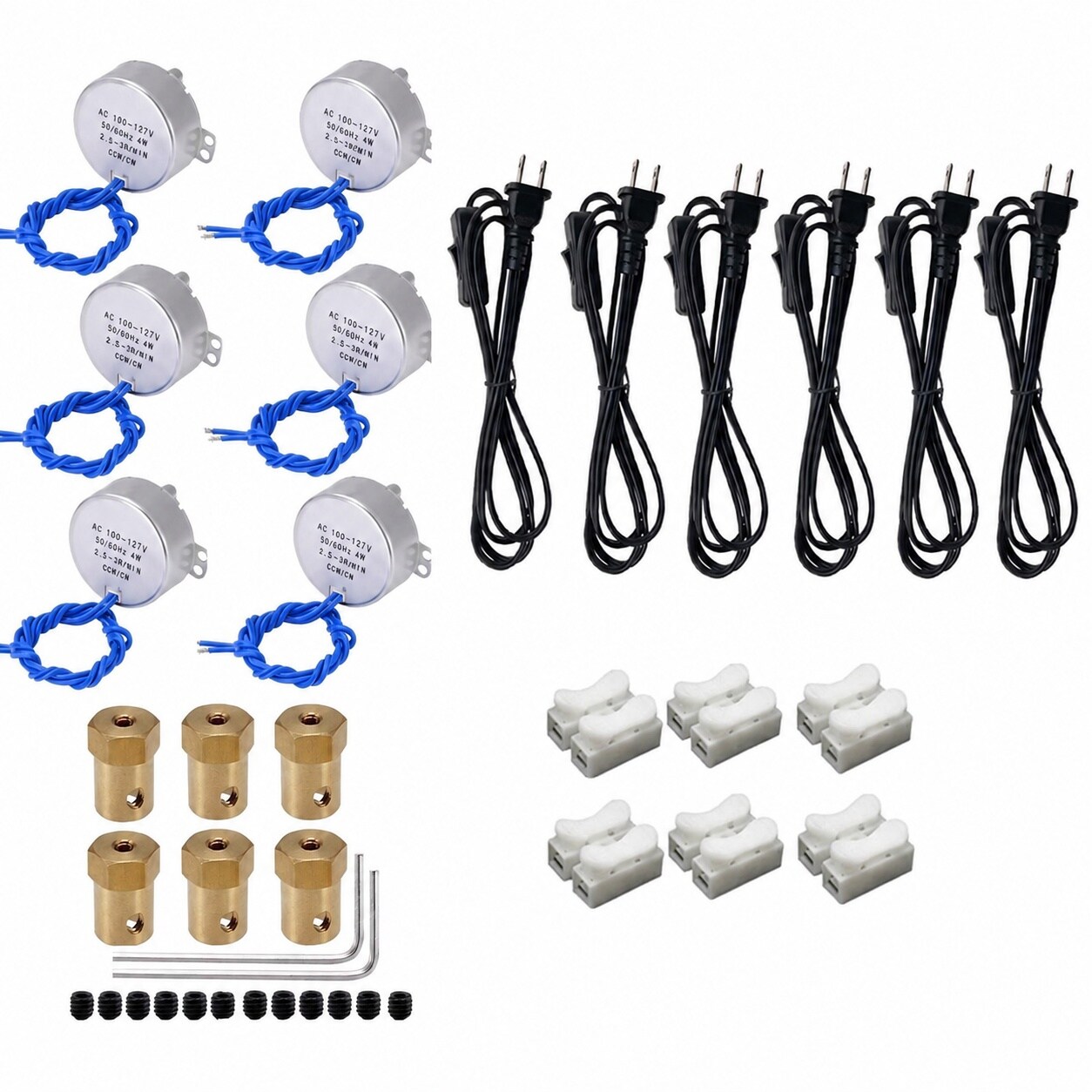 AKSCYZM  6PCS Synchronous Motor Turntable Motors 50 to 60 Hertz AC100 to 127 Volt CCW CW 4 Watt with 7mm Flexible Coupling Connector and 6ft
