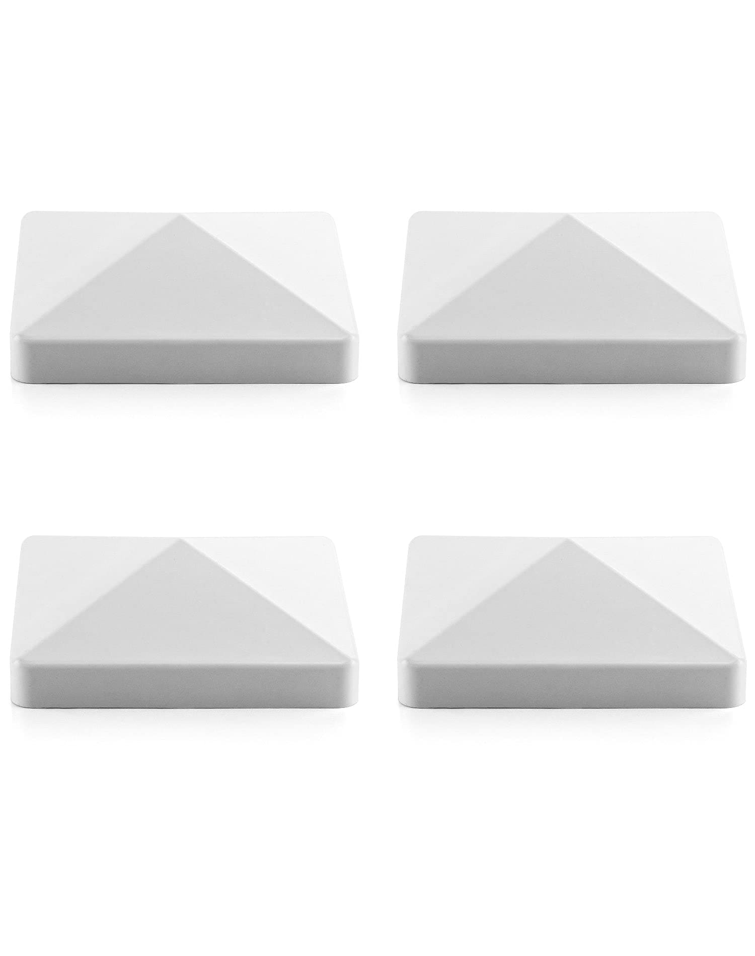 Afoxsos  Vinyl Post Cap 4 Pack Four Inch by Four Inch Pyramid Style White for Fence Deck Dock Mailbox Lamp Post and Piling Tops