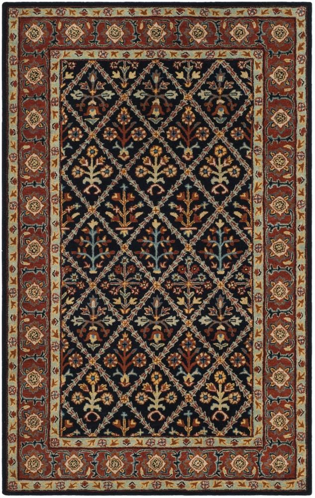 Safavieh HG738N-5 Heritage Latur 5 x 8 (ft) Tufted Wool Navy/Red Rectangular Indoor Floral/Botanical Oriental Area rug