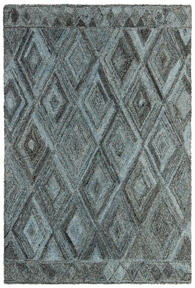 4' x 6' Blue and Black Abstract Tufted Wool Area Rug