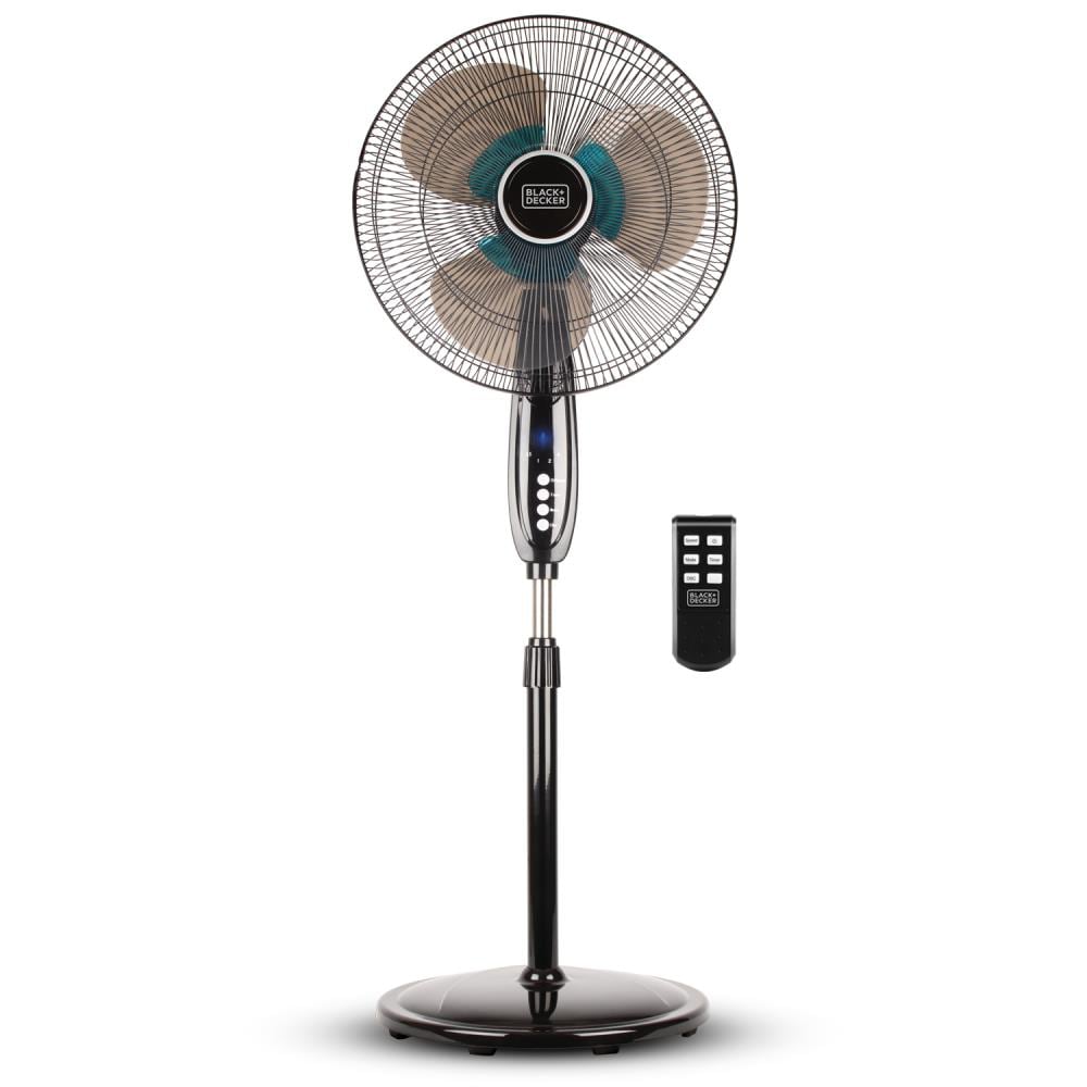 BLACK+DECKER 16-in 3-Speed Indoor Black Oscillating Pedestal Fan with  Remote in the Portable Fans department at