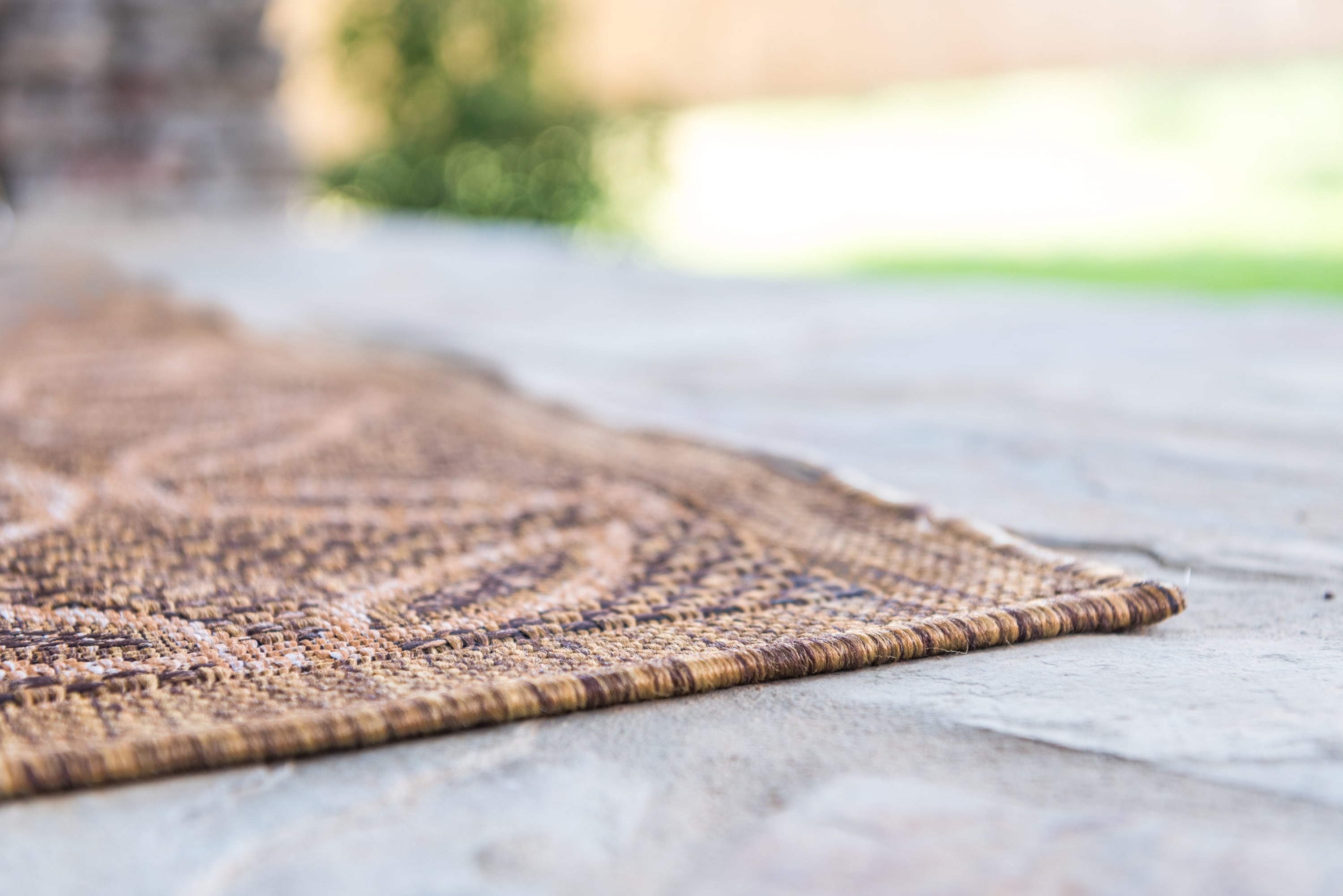 Ivory and Brown Synthetic Flat Woven Reversible Outdoor Rug