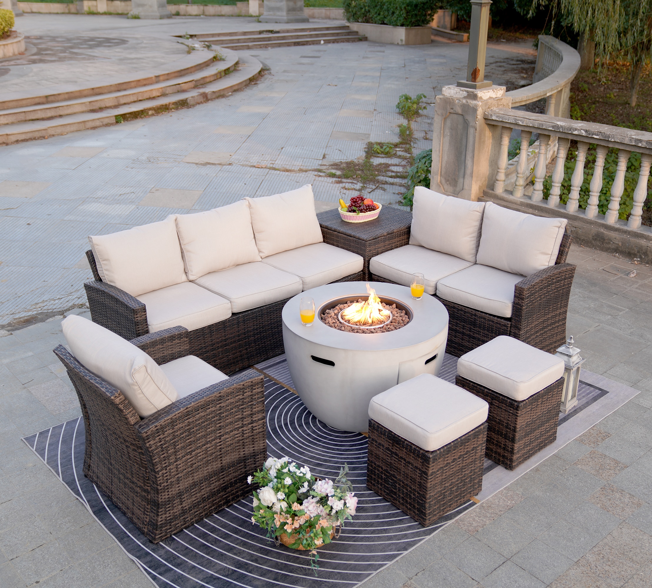 Moda Furnishings Ryan 7-Piece Wicker Patio Sofa Conversation Set With ...