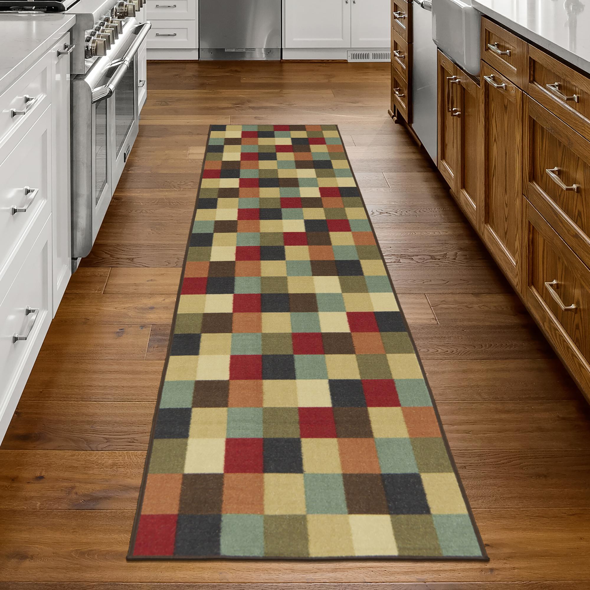 Ottomanson CLS3079-2X7 Checkered Rug For Bedroom, Kitchen Runner 2 x 7 (ft) Loomed Nylon Multicolor Rectangular Indoor Geometric Runner rug