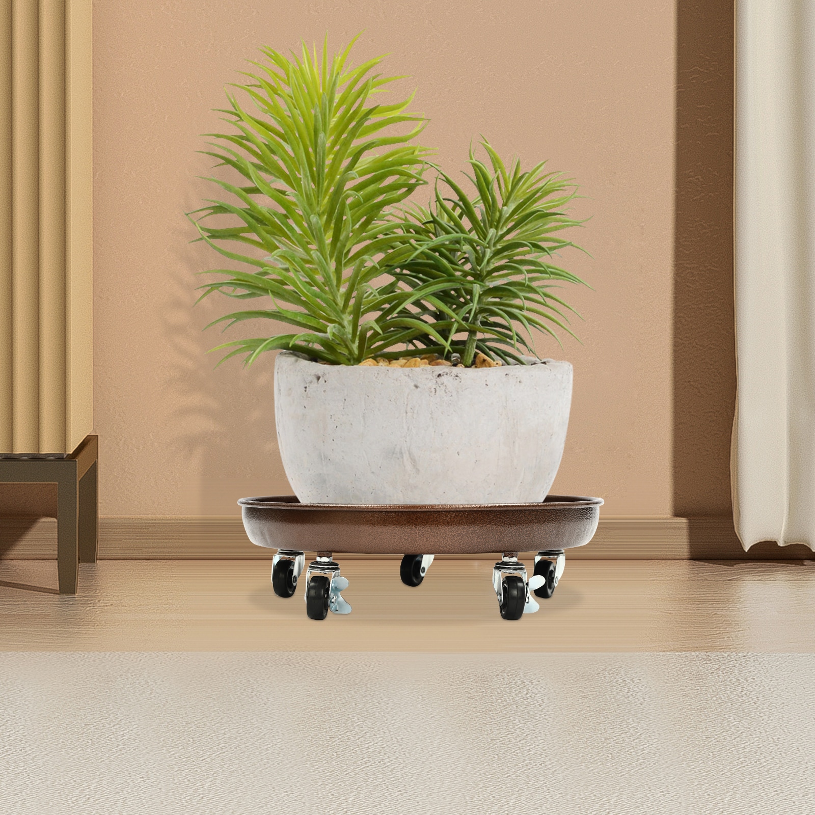 CNCEST OT-ZJGJ-5171 14-in L x 14-in D x 4.72-in H 2 PCS 14-in Brown with Wheels Plant Caddy